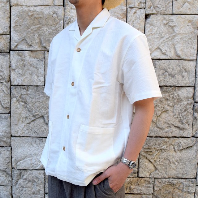 【30% off sale】【2020】FRANK LEDER(フランクリーダー)/ WHITE LINEN S/S OPEN COLLAR SHIRT -WHITE- #0916053(2)