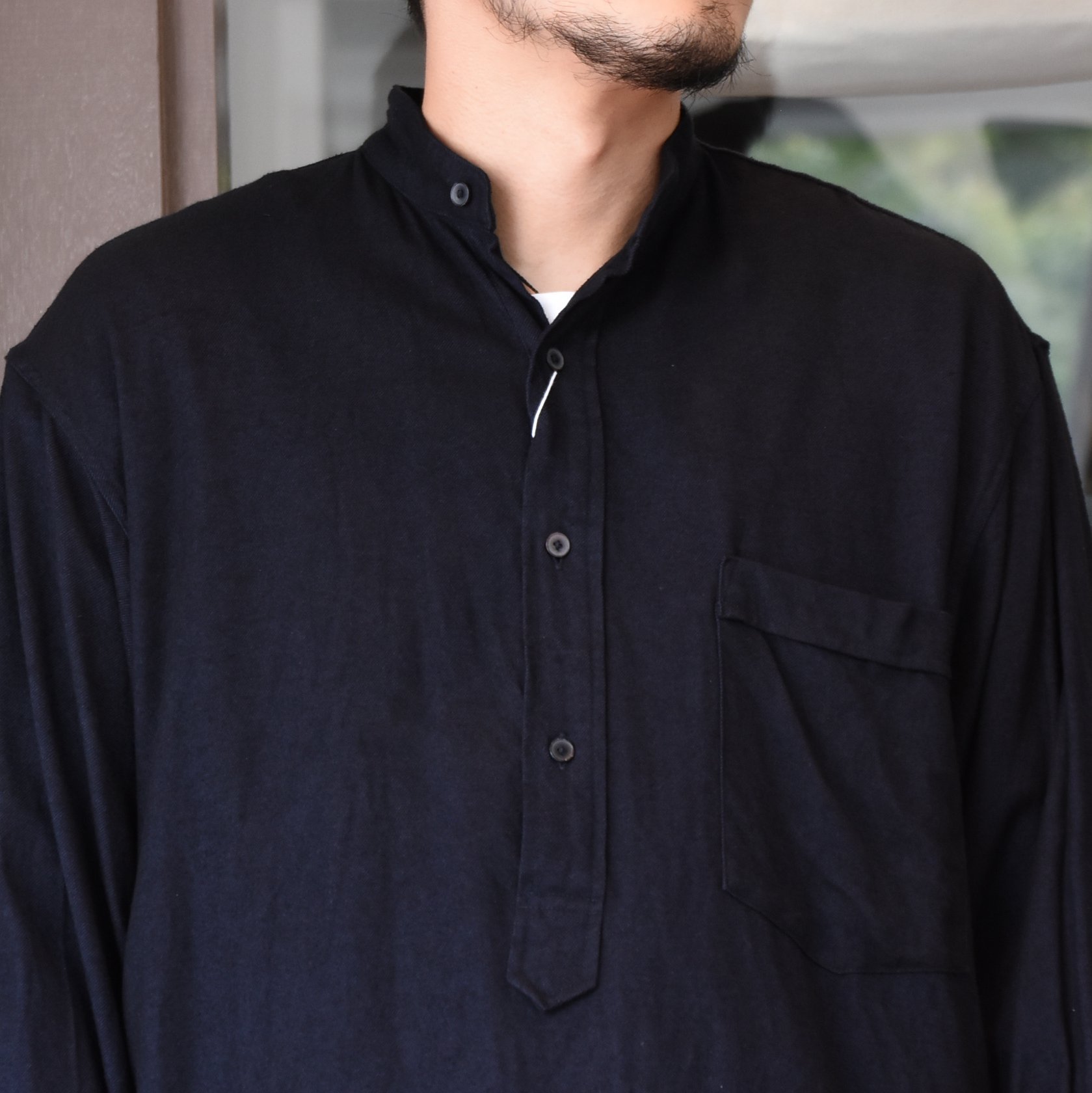 COMOLI (コモリ) シルクネルプルオーバーシャツ#S03-02009 -NAVY-(2)
