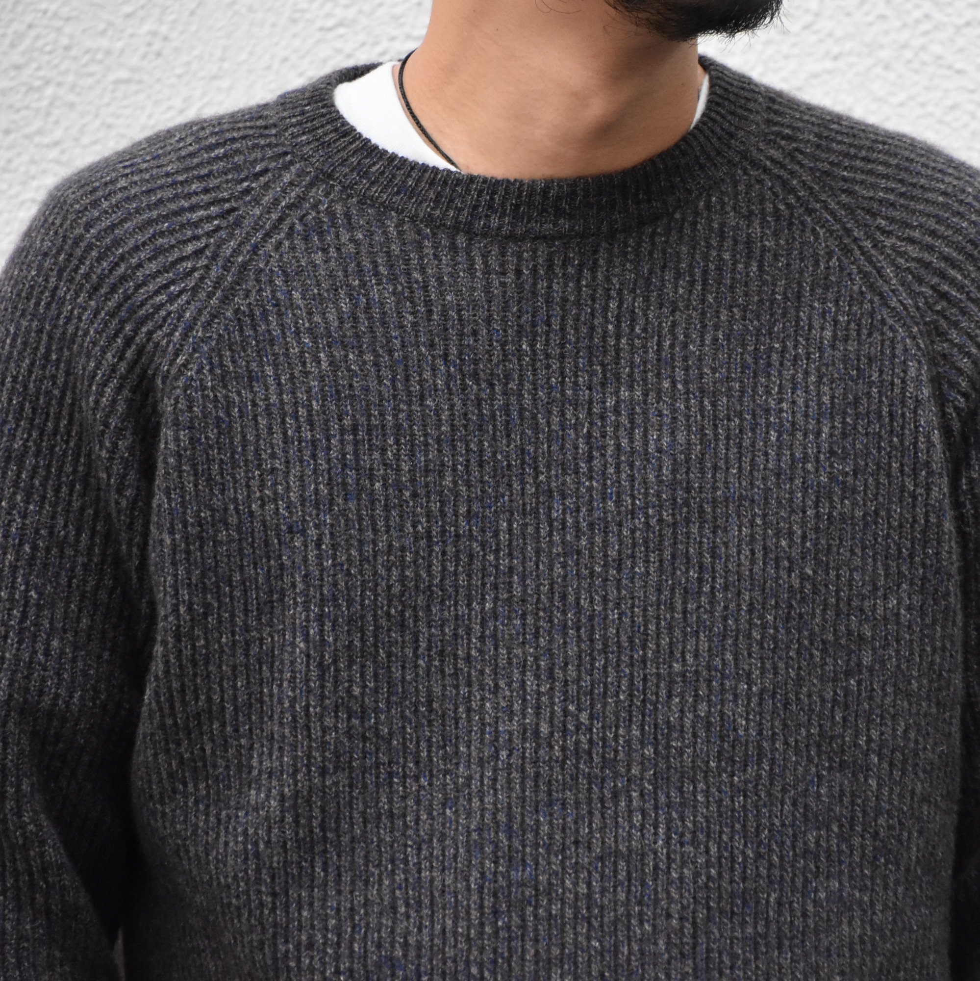 【2020】 Cristaseya(クリスタセヤ)/ YAK&WOOL RIBBED RAGLAN SWEATER -BROWN BLUE- #17KA-BB(2)
