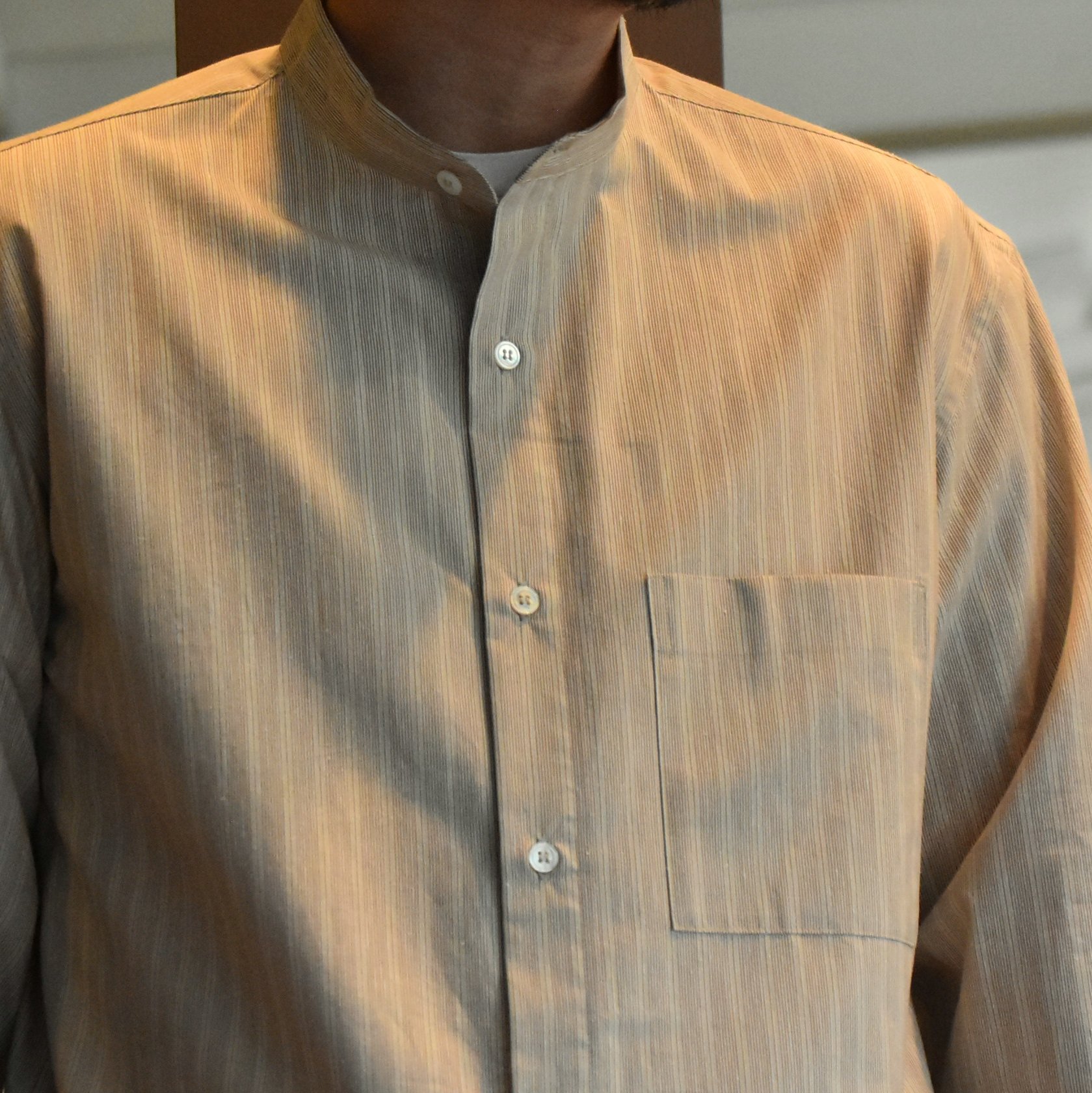【40% off sale】Cristaseya(クリスタセヤ)/STRIPED SILK AND COTTON MAO SHIRT -BROWN STRIPES- #08DA-SC-BRS(2)