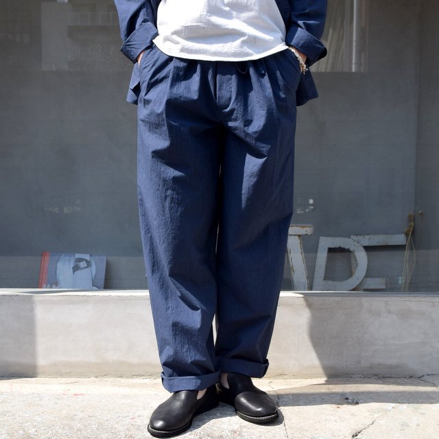 FRANK LEDER(フランクリーダー)/ TRIPLE WASHED THIN COTTON DRAWSTRING TROUSERS -NAVY- #0913090(2)