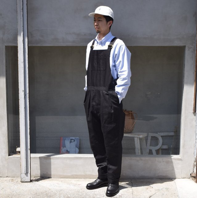 NEAT(ニート)/ COTTON LINEN OXFORD OVERALL -BLACK- #21-01LOO(2)