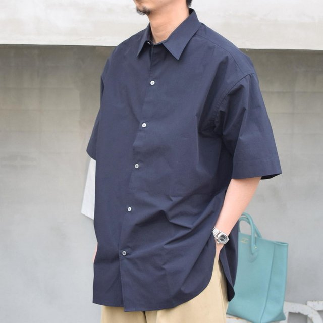 STUDIO NICHOLSON(スタジオニコルソン)/ SORONO POWDER COTTON OVERSIZED S/S SHIRTS -DARK NAVY- #SNM-567(2)