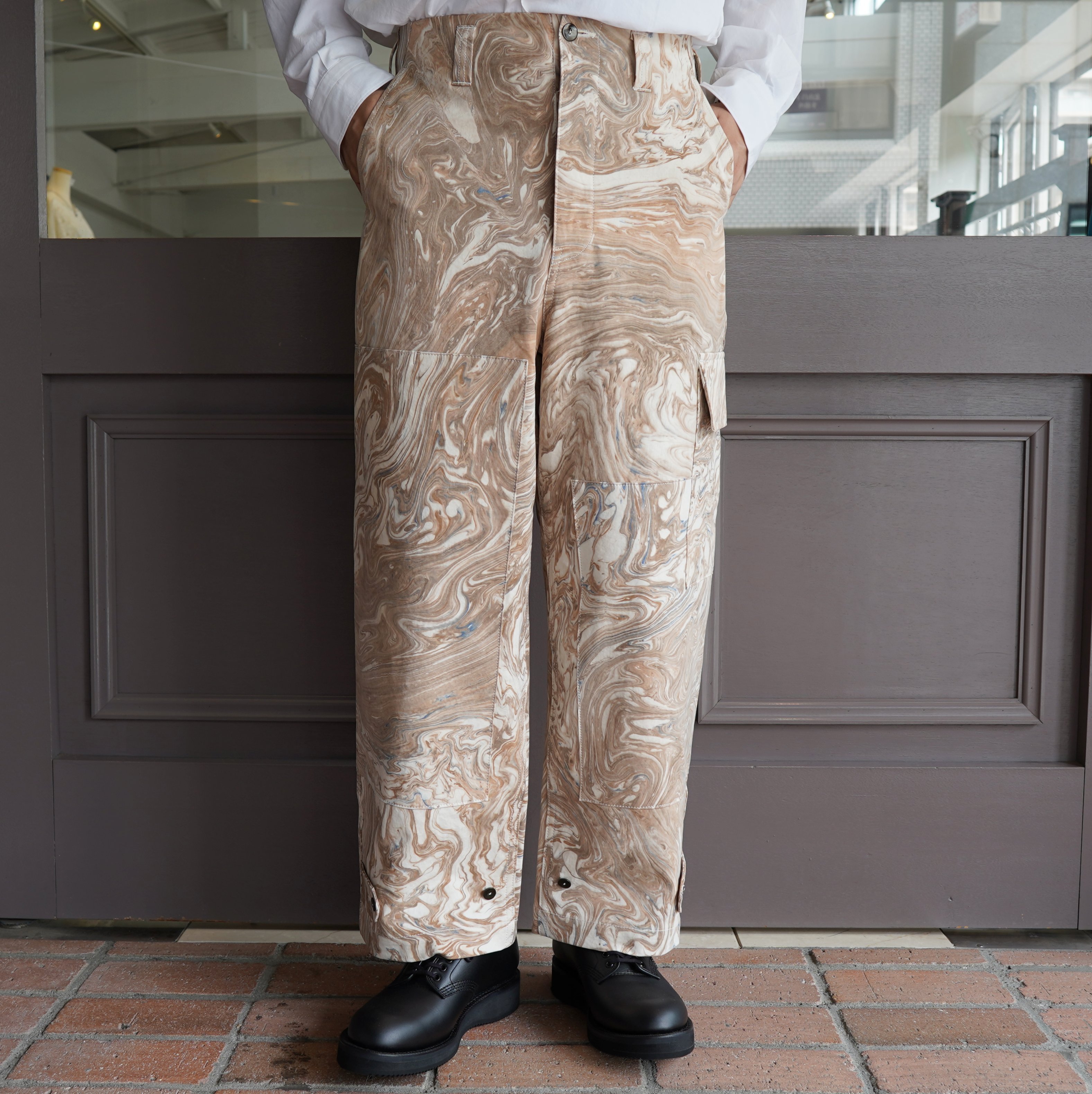 amachi.(アマチ) Double Knee Cargo Pants -Blue Beige Marble- #AY9-20(2)