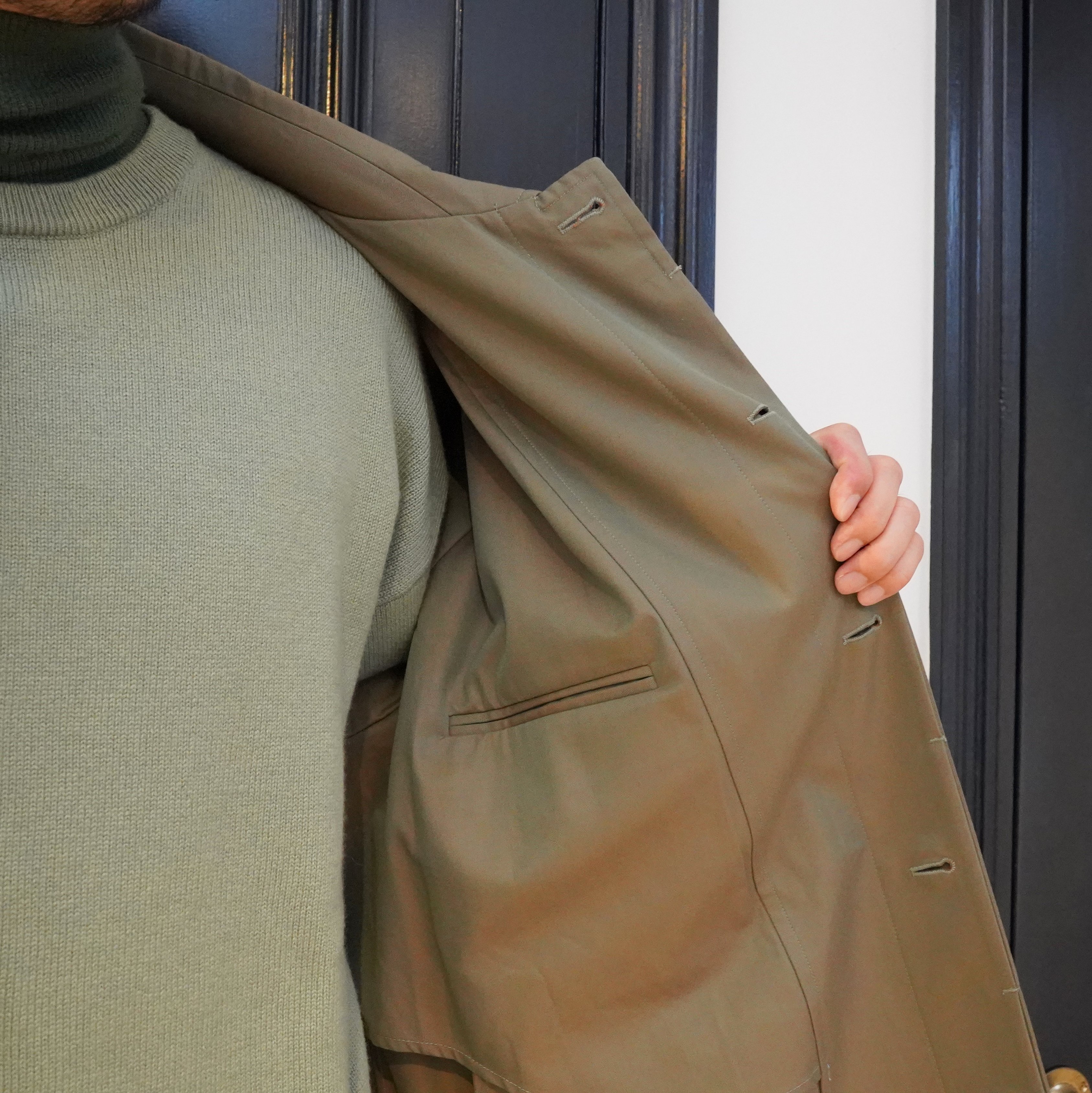Cristaseya(クリスタセヤ)/Oversized trench with leather patch coat -Petroli- #01KA-CO-PE(2)