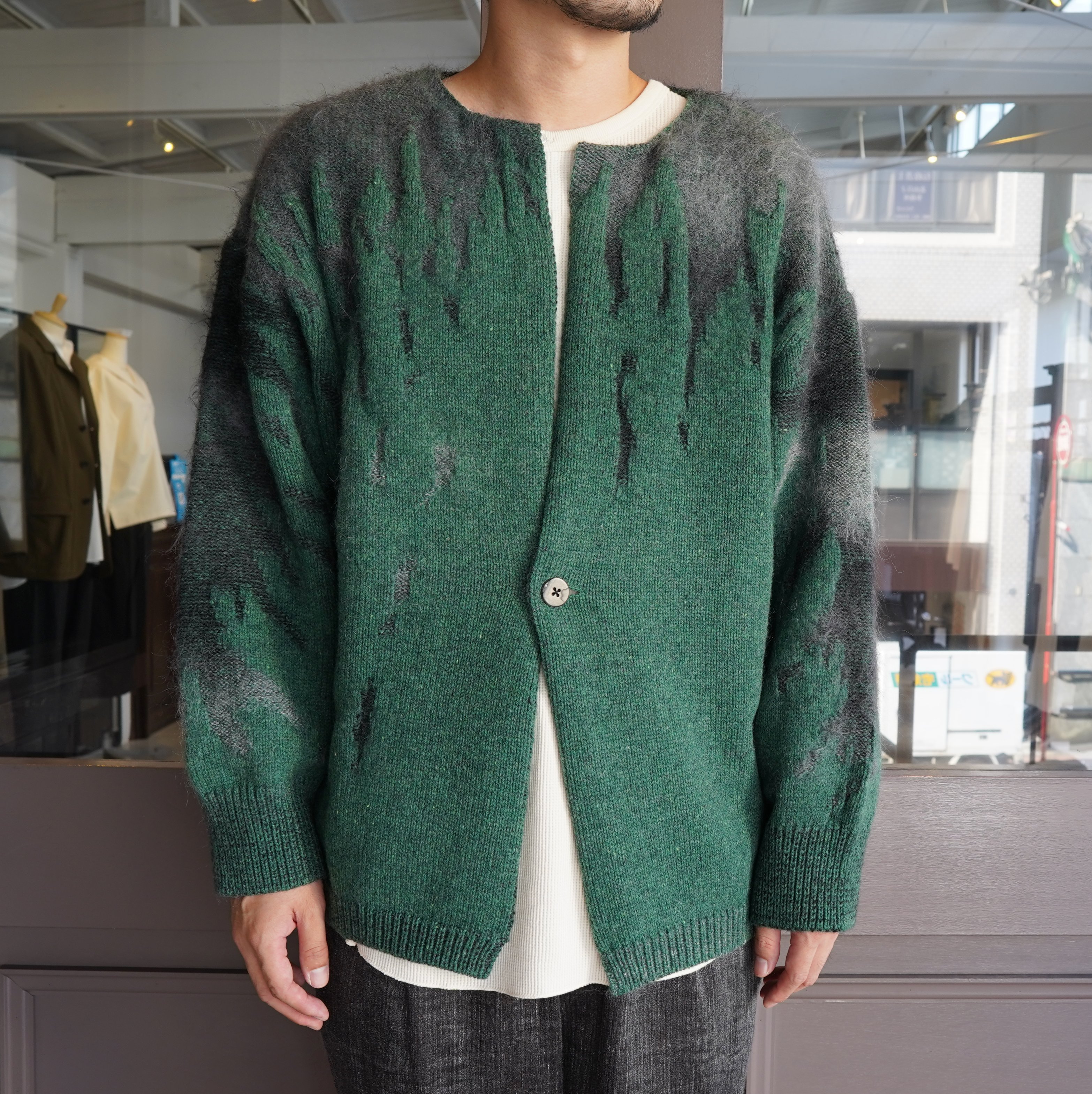 amachi.(アマチ)/Rainy Pattern Knit Cardigan-Green×Gray- #AY9-28(2)