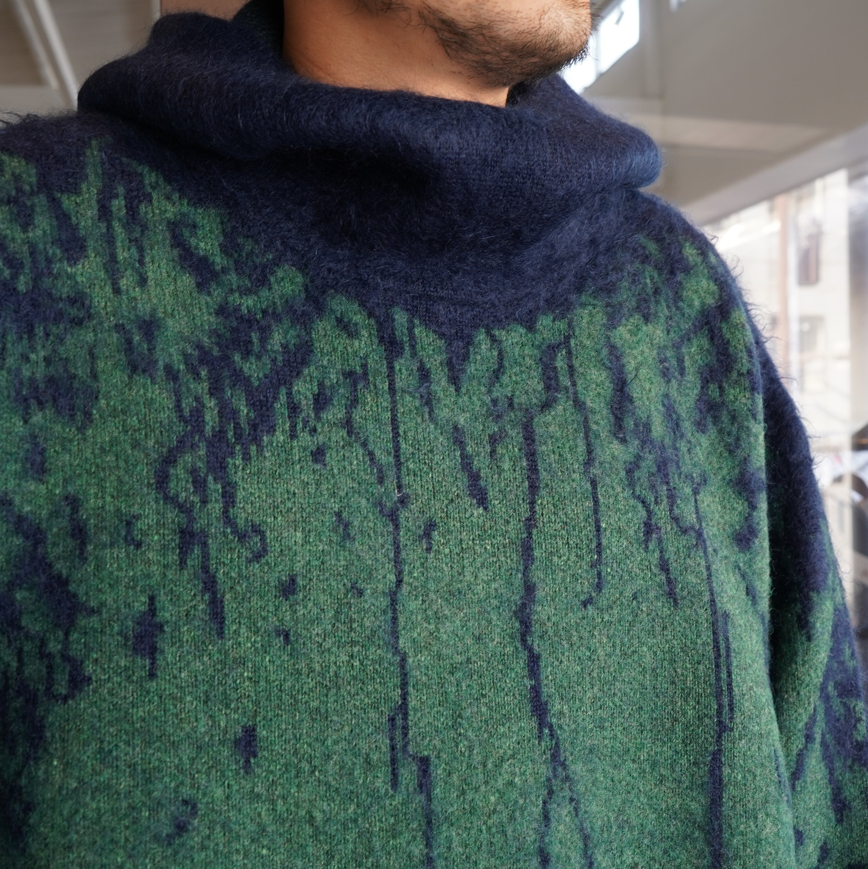 amachi.(アマチ)/Rainy Pattern Knit Hoodie -Blue×Green- #AY9-27(2)