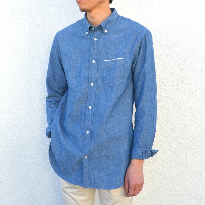 Officine Generale(ItBVWFl[)/ Button Down Japanese Chambray Selvedge -BLUE- #PERMSHI004(3)