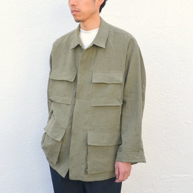 AURALEE(オーラリー)/ WASHED LINEN BIG FATIGUE JACKET -OLIVE GREEN- #A7SJ01LP(3)