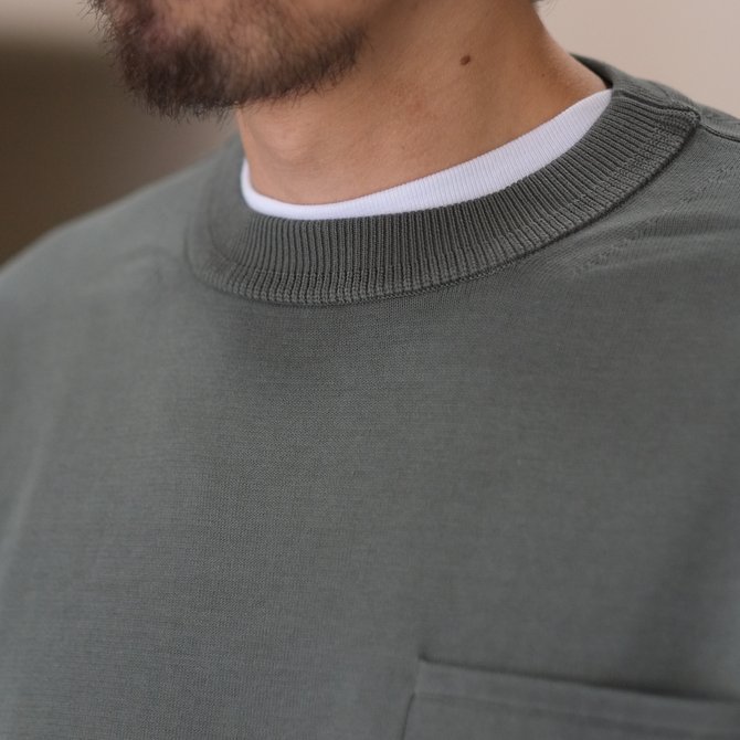 y2018 SSzcrepuscule(NvXL[) POCKET KNIT TEE 3/4   -Green- #1801-006(3)