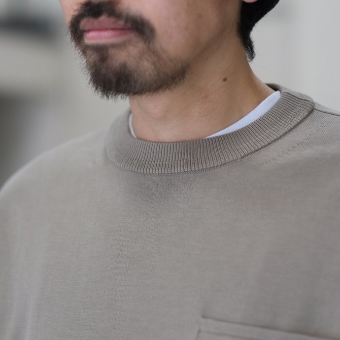 【2018 SS】crepuscule(クレプスキュール) POCKET KNIT TEE 3/4 -Gray Beige- #1801-006(3)