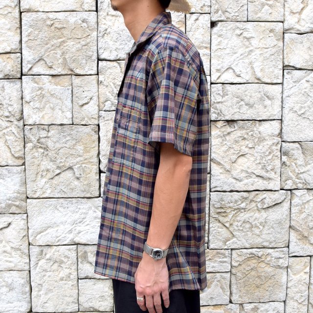 INDIVIDUALIZED SHIRTS(CfBrWACYhVc)/ Linen Camp Collar Shirt S/S (AthleticFit) -OLIVE CHECK-#IS1911198(3)