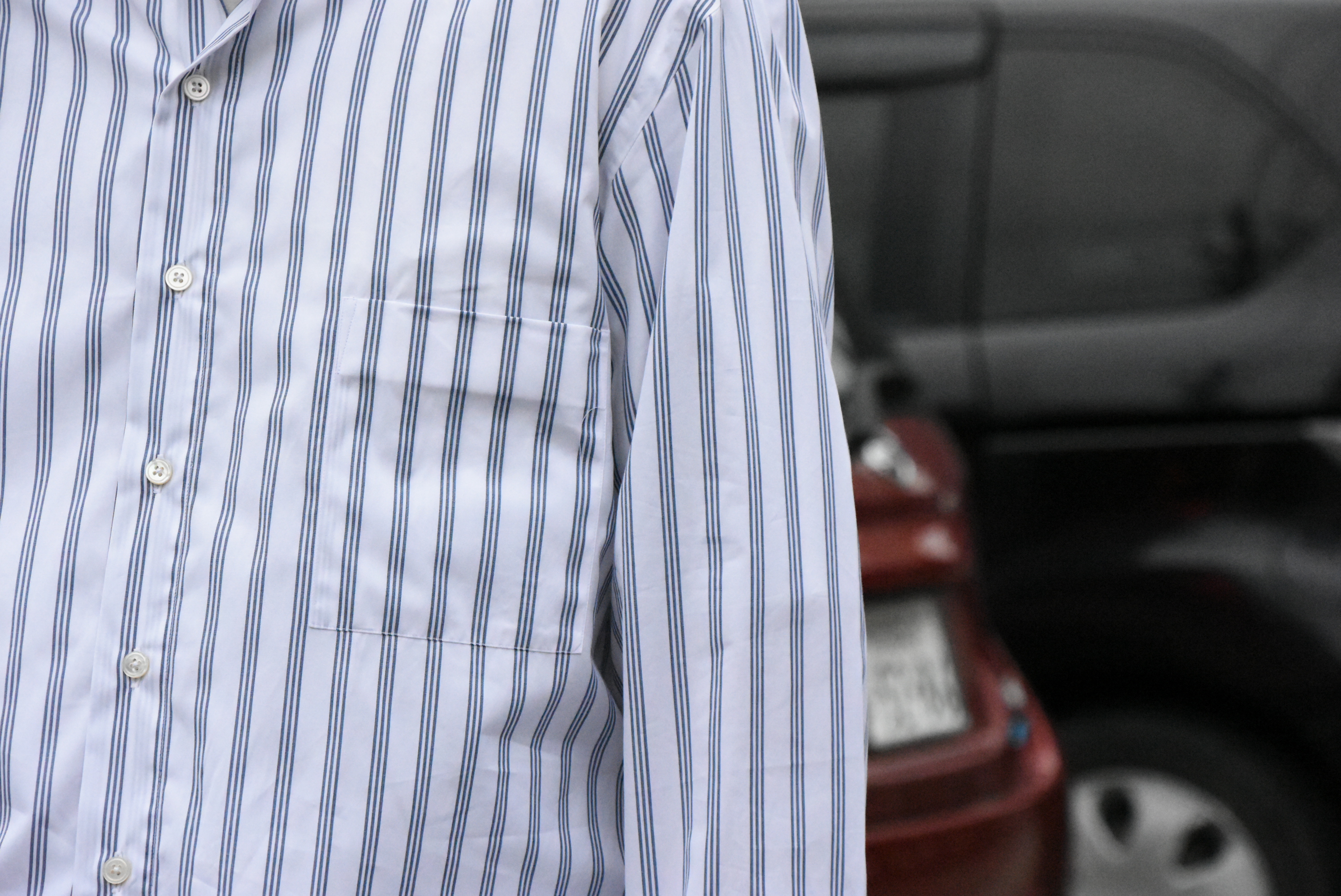 【2020 SS】 Cristaseya(クリスタセヤ)/ HANDMADE POPELINE MAO SHIRT With FRINGED COLLAR -WHITE with STRIPE- #02SP-WBS-SH(3)