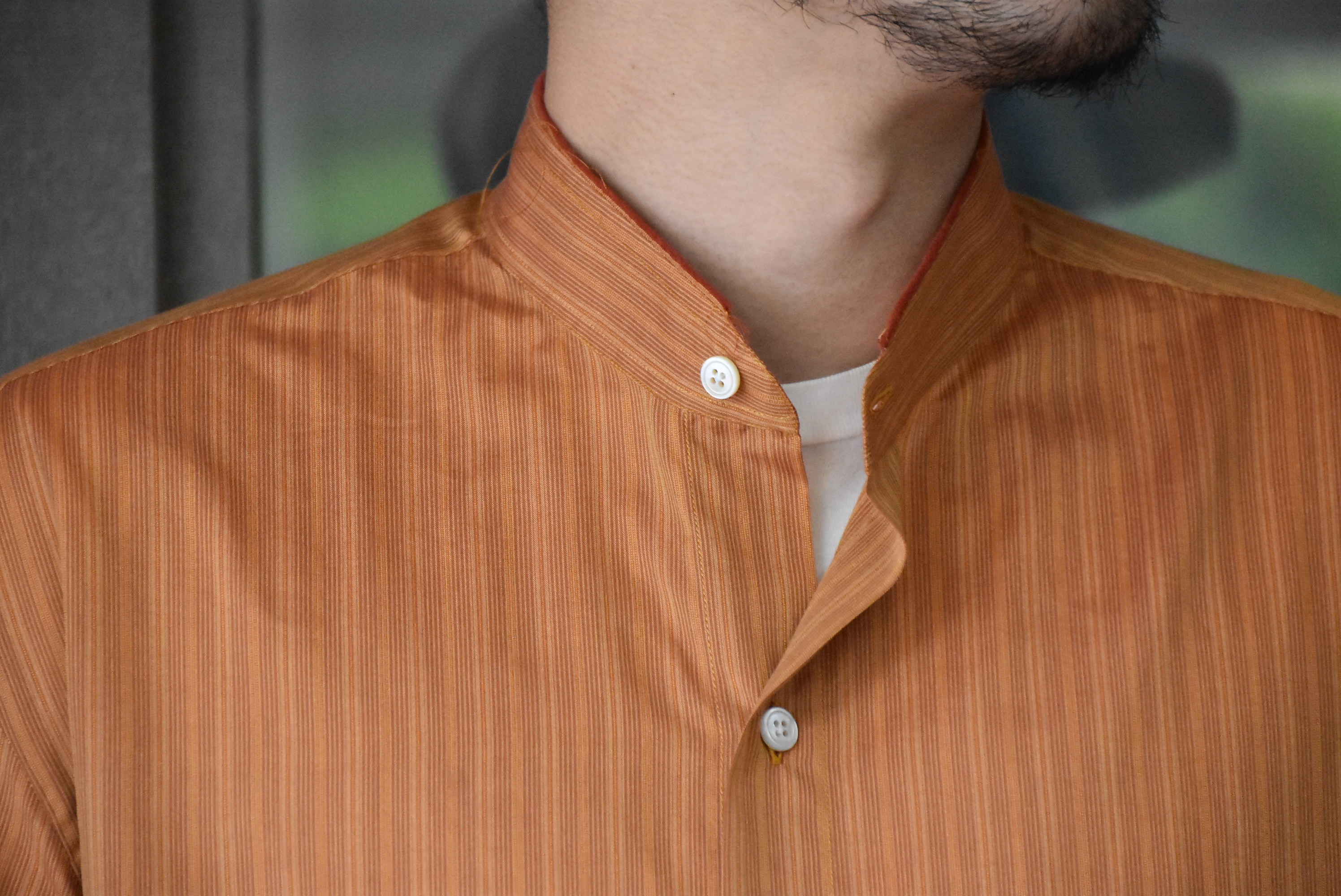 【2020 SS】 Cristaseya(クリスタセヤ)/ HANDMADE POPELINE MAO SHIRT With FRINGED COLLAR-Bronze stripe- #02SP-BRS(3)