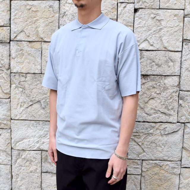 【2020 SS】AURALEE(オーラリー)/ HARD TWIST AMUNZEN DOUBLE CLOTH POLO -L.BLUE- #A20SP02KN(3)