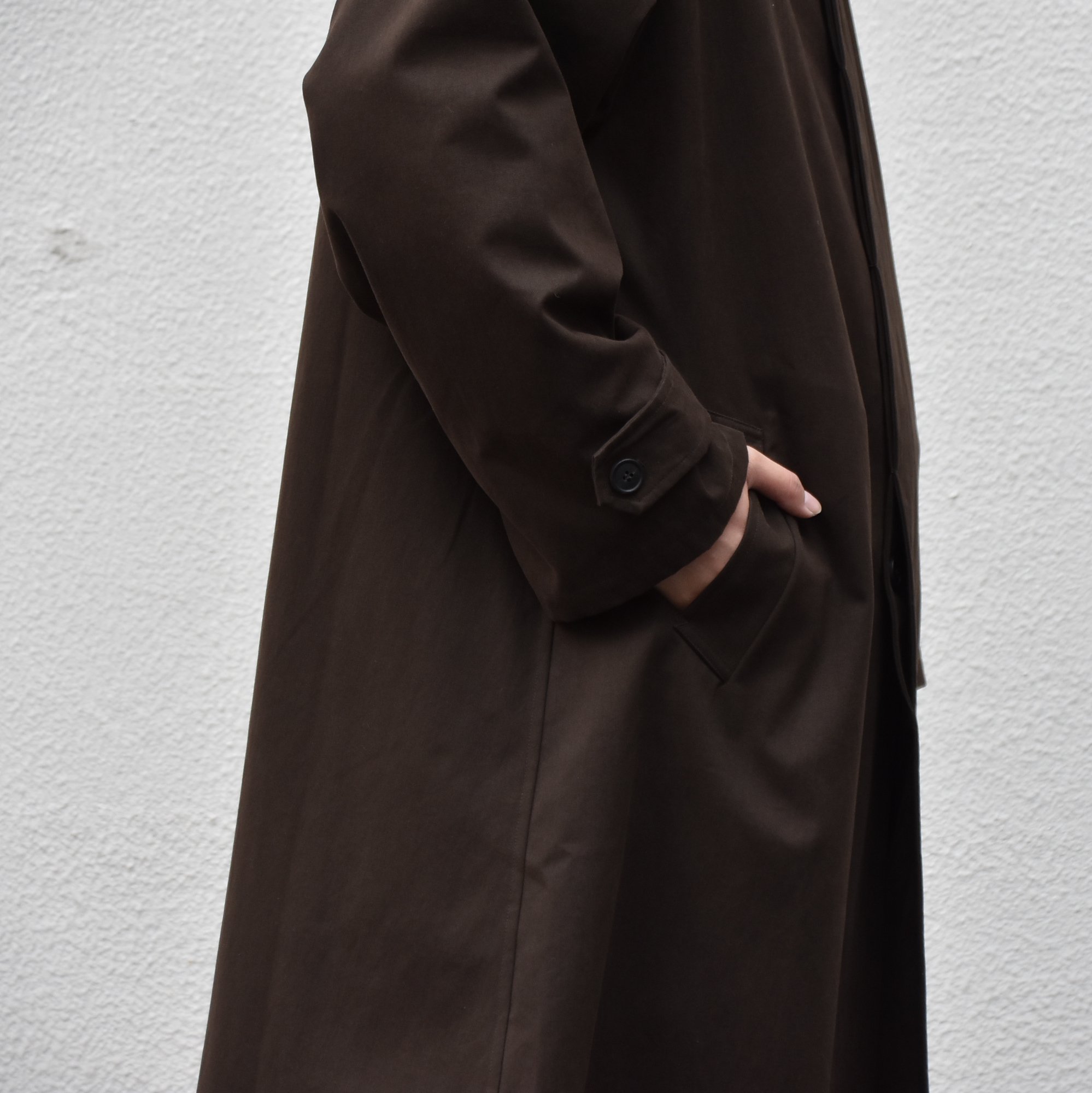 Cristaseya(クリスタセヤ)/ COTTON OVERSIZED TRENCH WITH LEATHER PATCH -BROWN- #01KA-CO-BR(3)