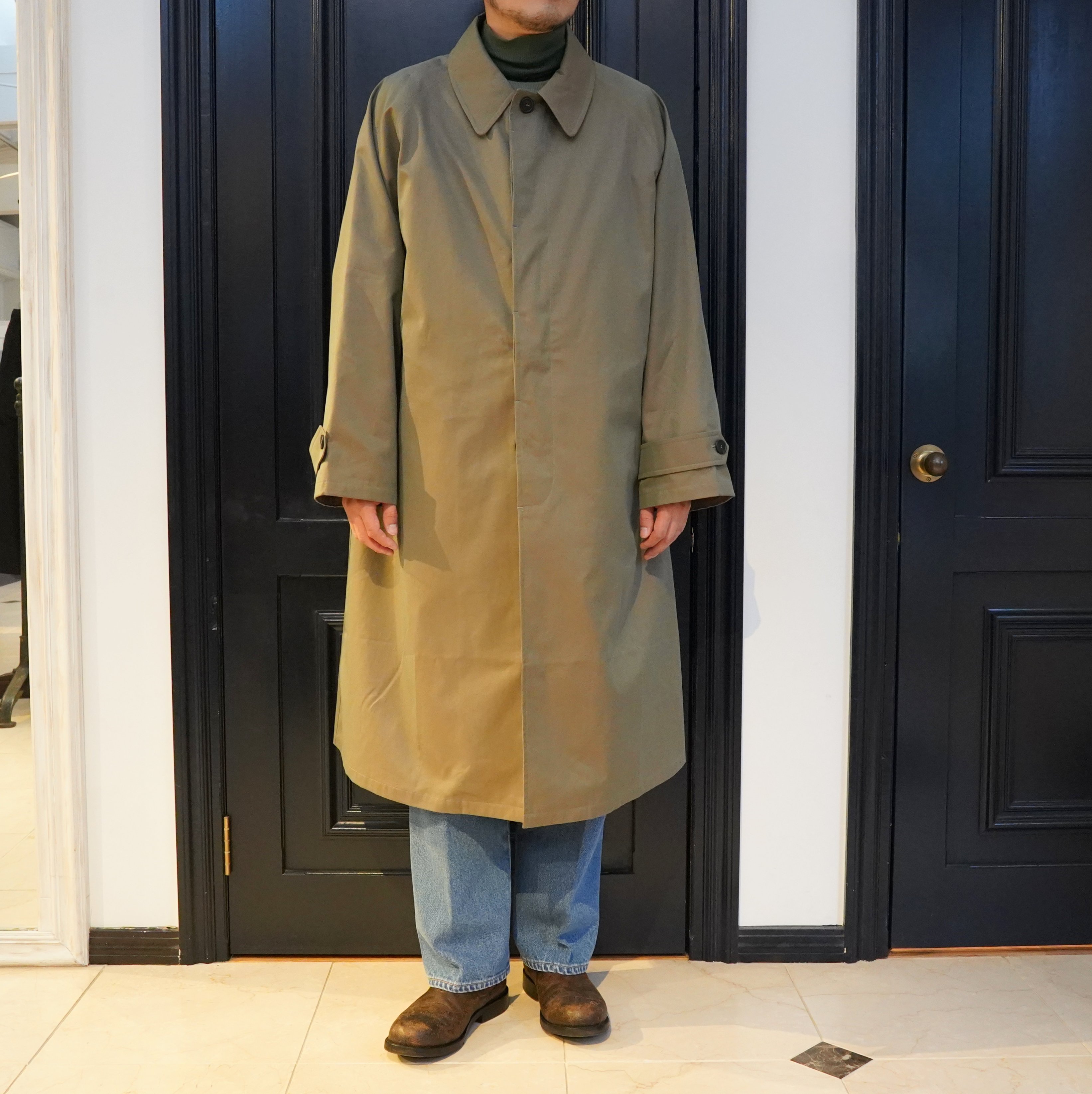 Cristaseya(クリスタセヤ)/Oversized trench with leather patch coat -Petroli- #01KA-CO-PE(3)