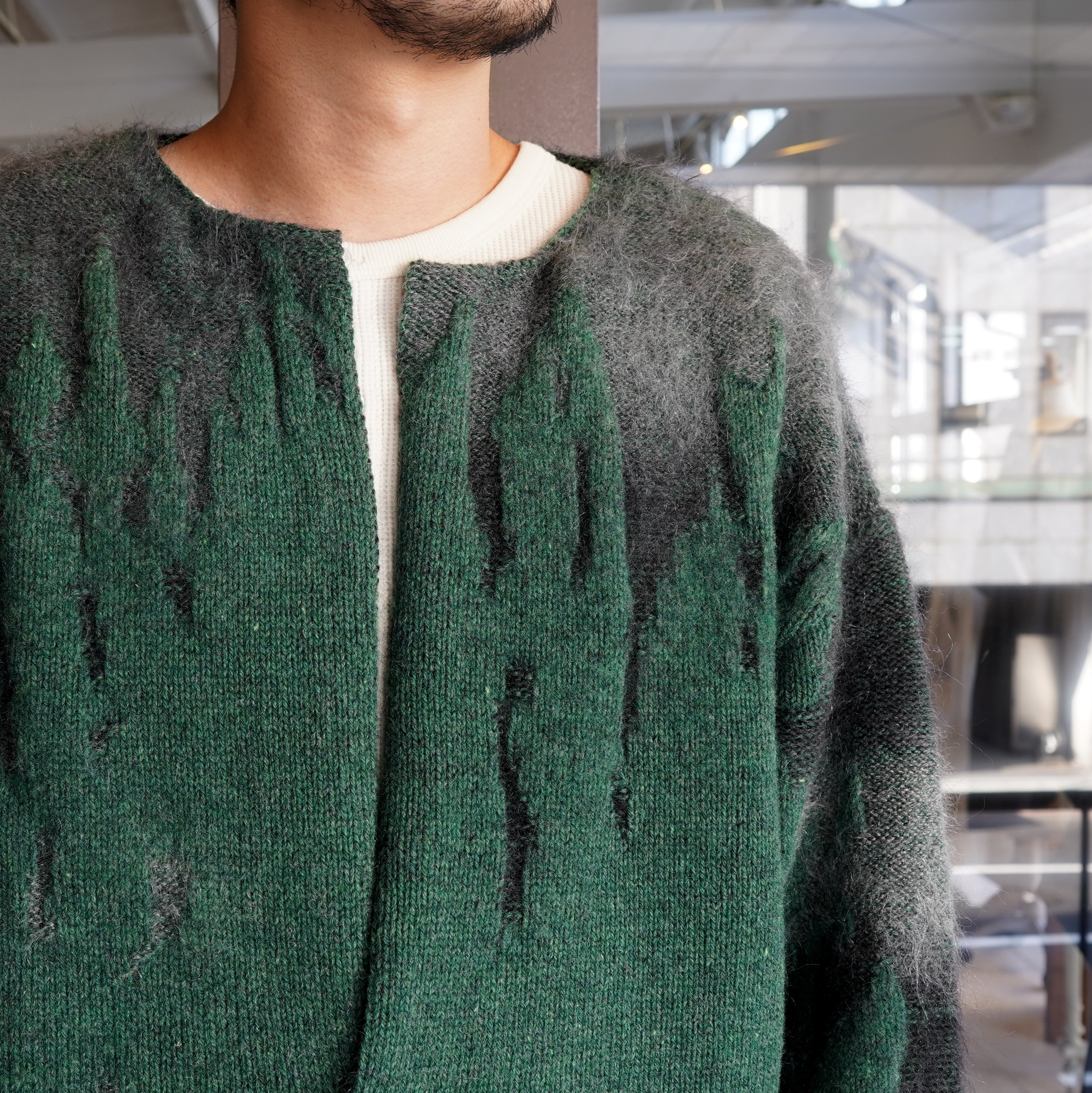 amachi.(アマチ)/Rainy Pattern Knit Cardigan-Green×Gray- #AY9-28(3)