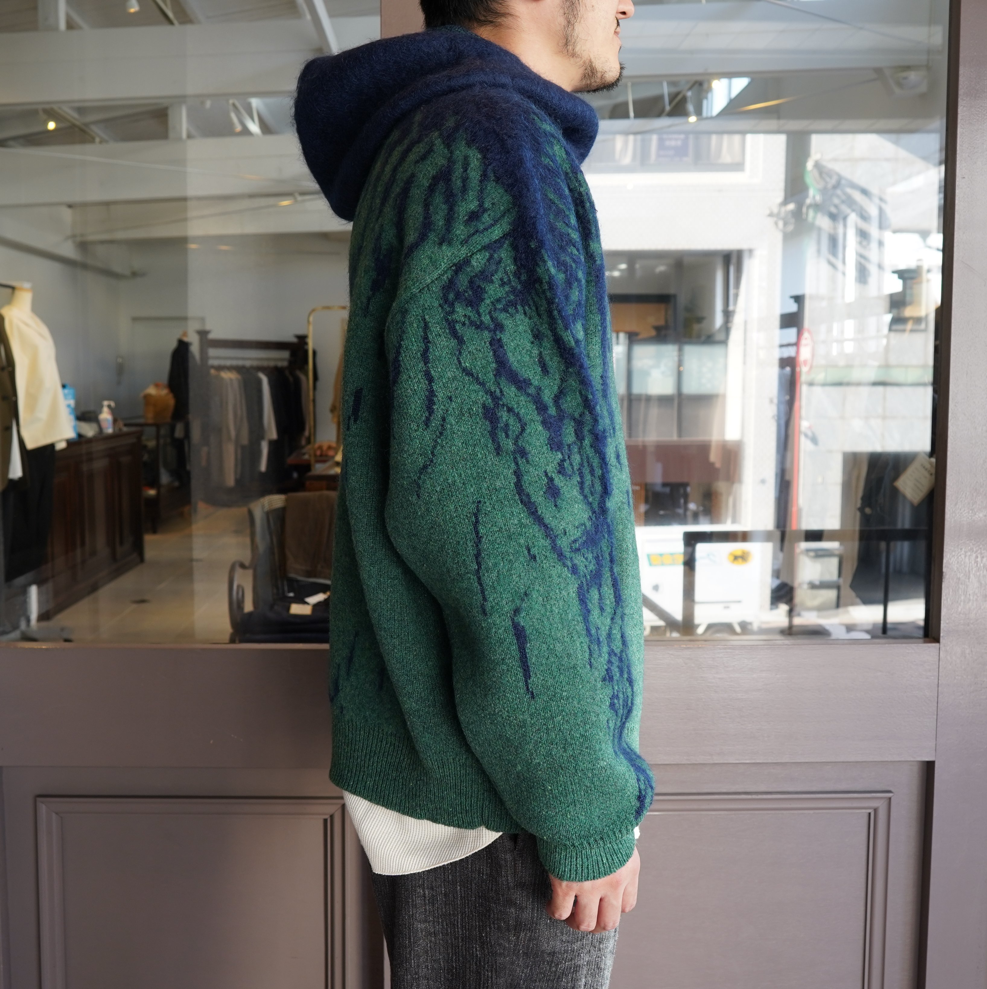 amachi.(アマチ)/Rainy Pattern Knit Hoodie -Blue×Green- #AY9-27(3)
