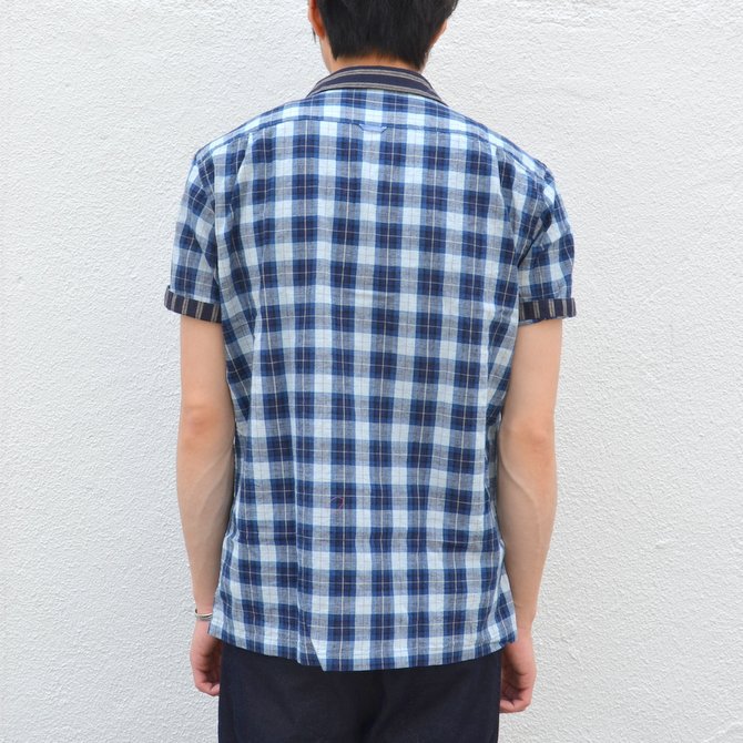 KENNETH FIELD (ケネスフィールド) SHORT SLEEVE OPEN COLLAR SHIRT PLAIDS WITH CLERIC -INDIGO- #17SS-30(4)