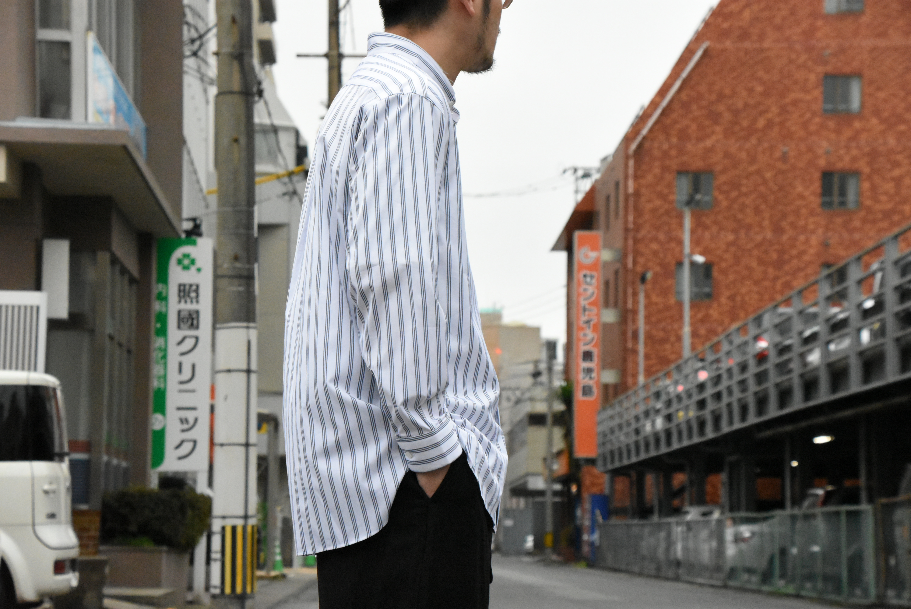 【2020 SS】 Cristaseya(クリスタセヤ)/ HANDMADE POPELINE MAO SHIRT With FRINGED COLLAR -WHITE with STRIPE- #02SP-WBS-SH(4)