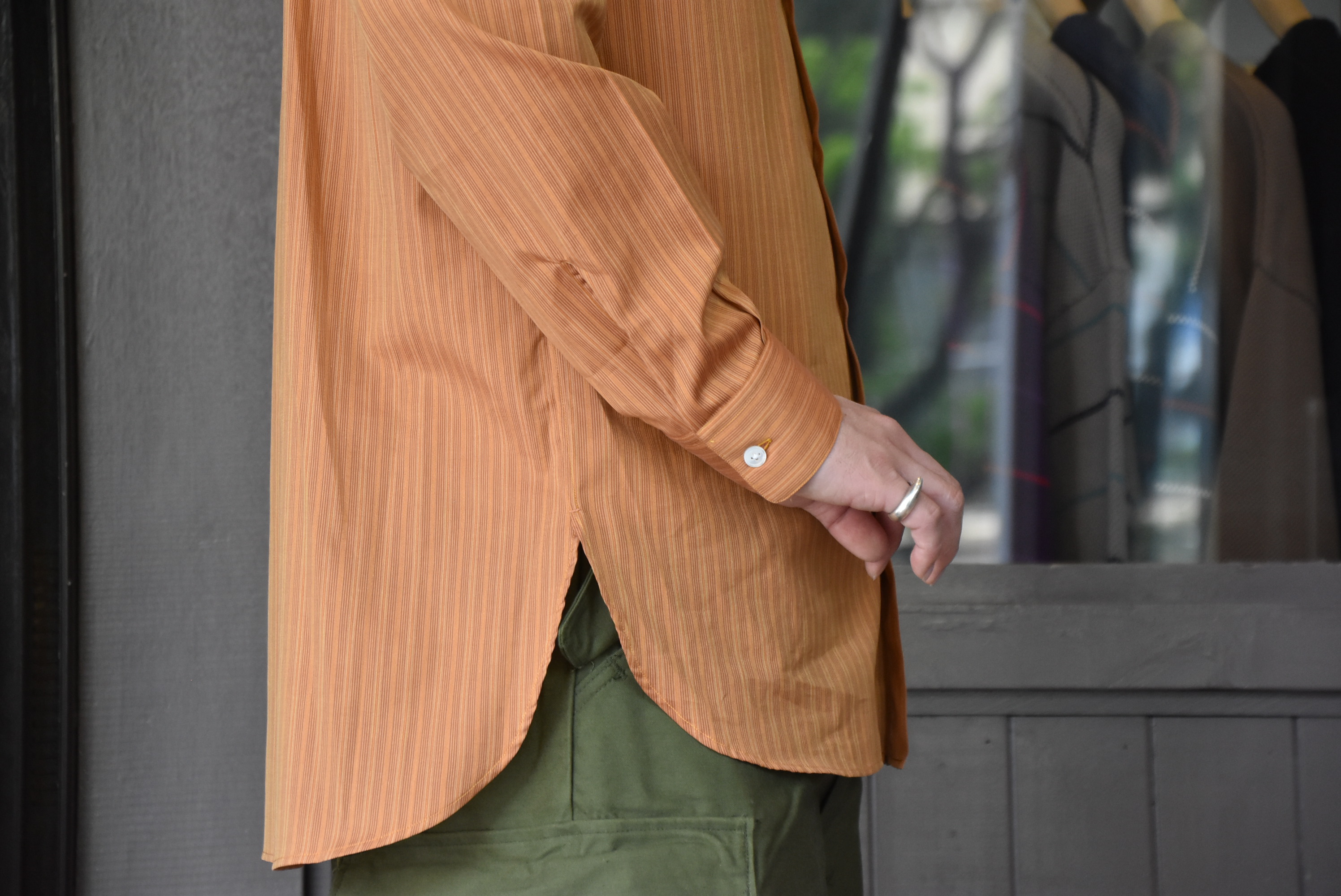 【2020 SS】 Cristaseya(クリスタセヤ)/ HANDMADE POPELINE MAO SHIRT With FRINGED COLLAR-Bronze stripe- #02SP-BRS(4)