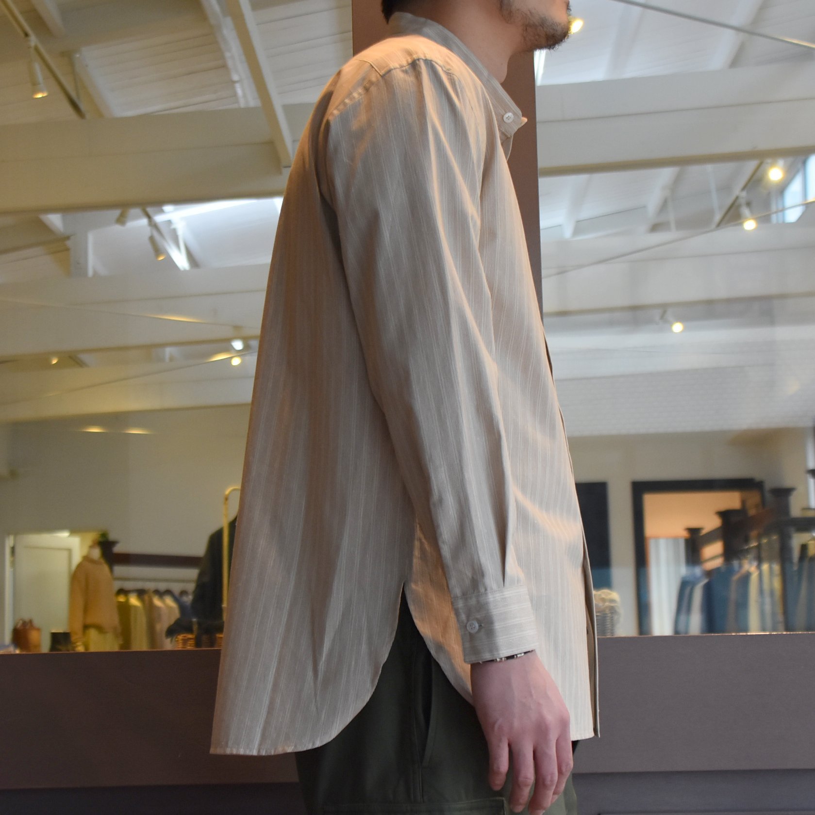 【40% off sale】Cristaseya(クリスタセヤ)/STRIPED SILK AND COTTON MAO SHIRT -BROWN STRIPES- #08DA-SC-BRS(4)