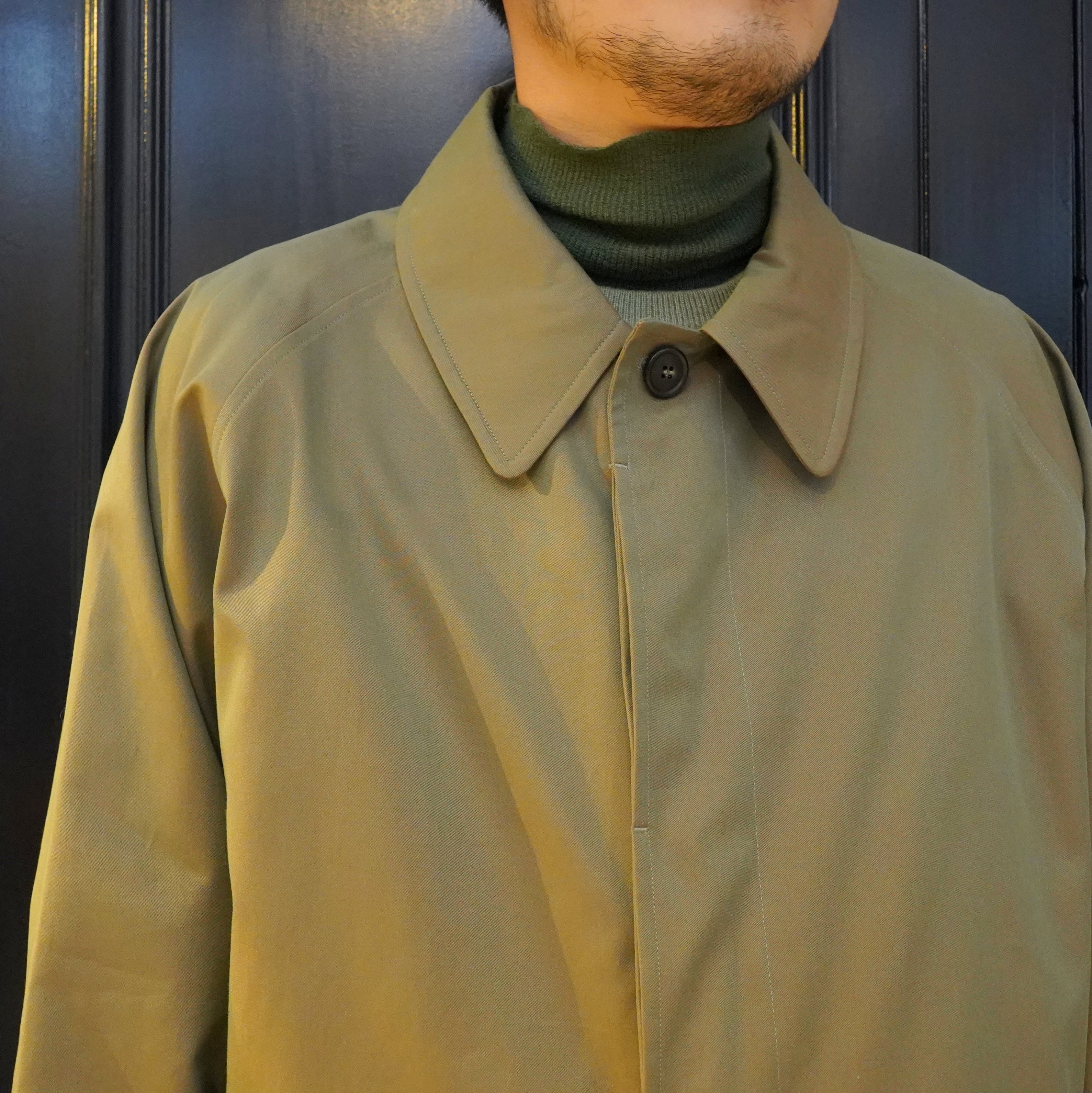 Cristaseya(クリスタセヤ)/Oversized trench with leather patch coat -Petroli- #01KA-CO-PE(4)