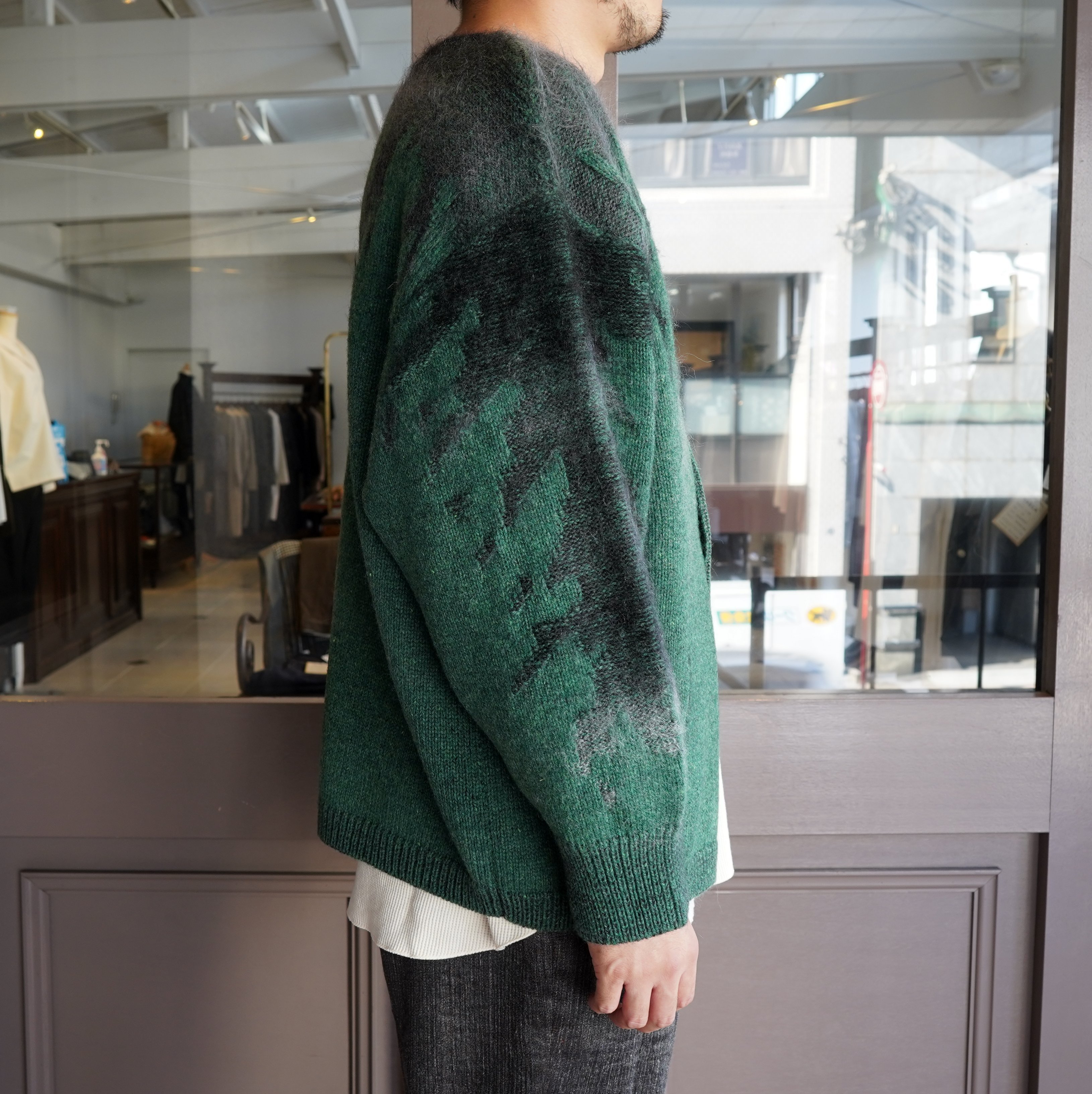 amachi.(アマチ)/Rainy Pattern Knit Cardigan-Green×Gray- #AY9-28(4)