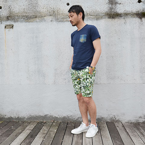 SALE 30%OFF White Mountaineering(zCg}EejAO) JERSEY x CHECK PRINT HEM PIPED POCKET T-SHIRT -NAVY-(5)