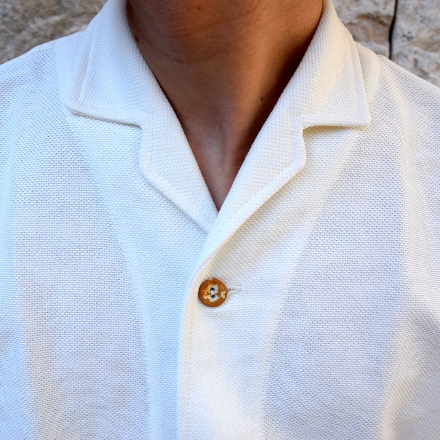 【30% off sale】【2020】FRANK LEDER(フランクリーダー)/ WHITE LINEN S/S OPEN COLLAR SHIRT -WHITE- #0916053(5)