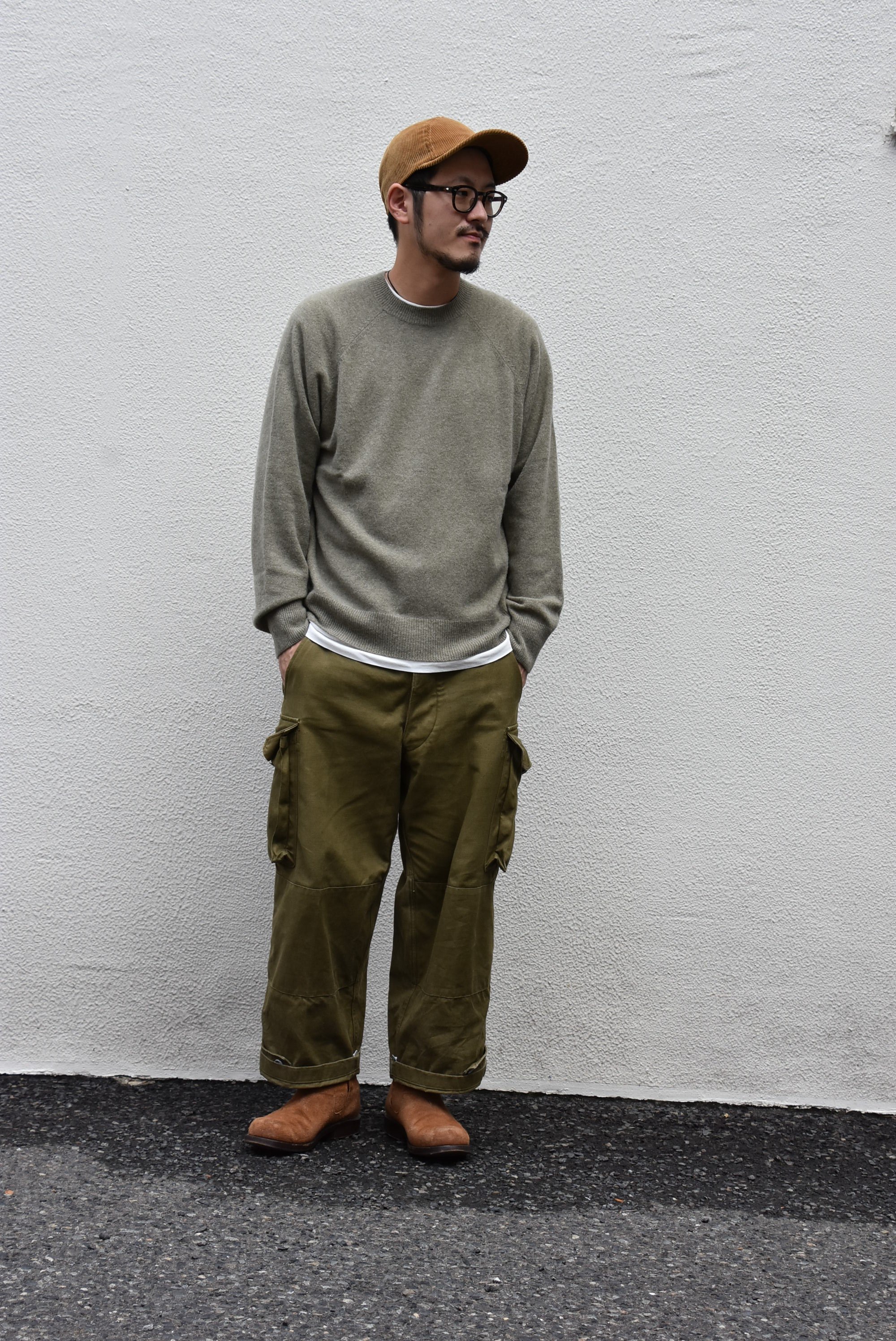 【2020】 Cristaseya(クリスタセヤ)/ CASHMERE&WOOL ROUND NECK RAGLAN SWEATER-KHAKI- #28KA-LK(5)