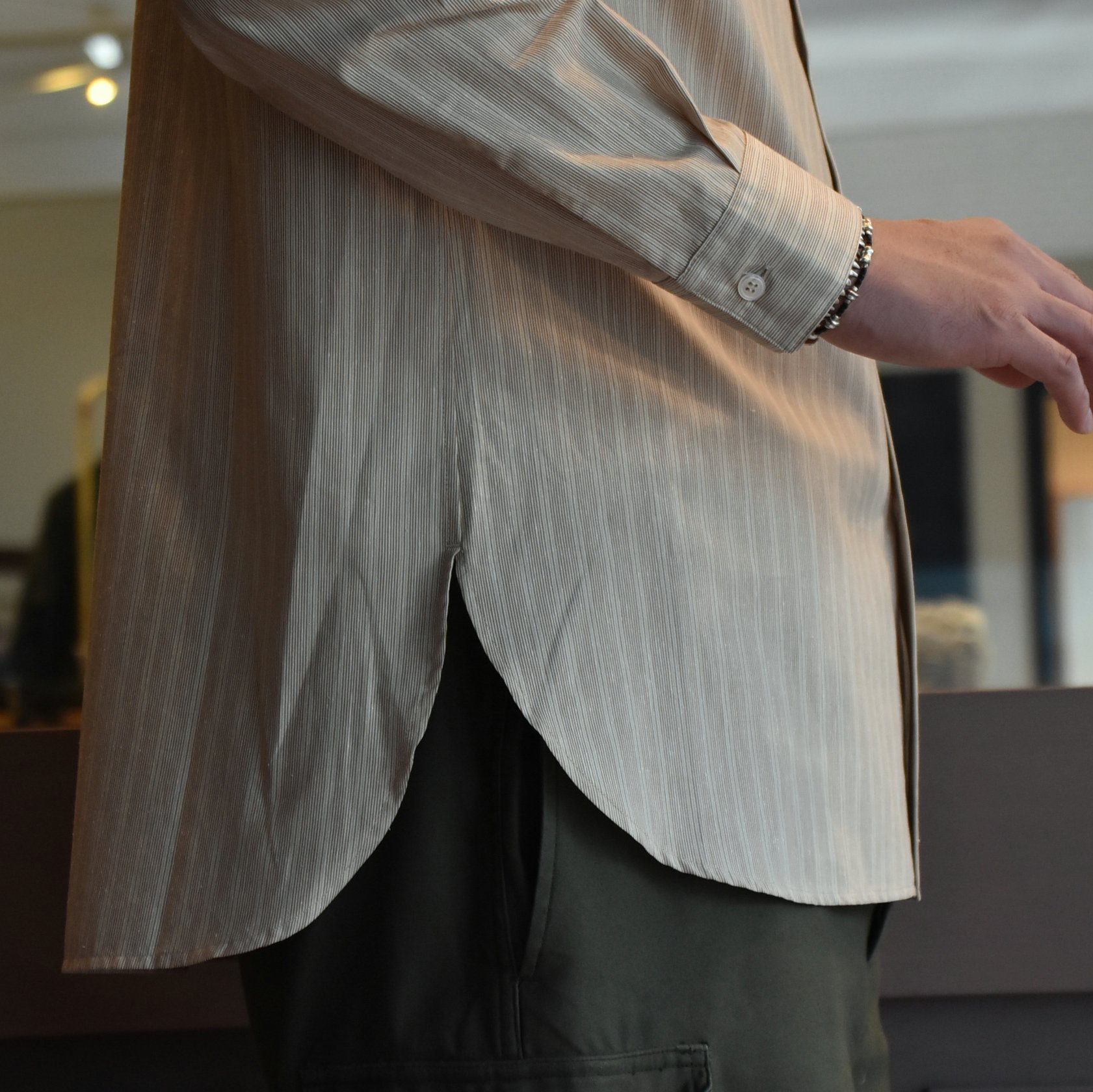【40% off sale】Cristaseya(クリスタセヤ)/STRIPED SILK AND COTTON MAO SHIRT -BROWN STRIPES- #08DA-SC-BRS(5)