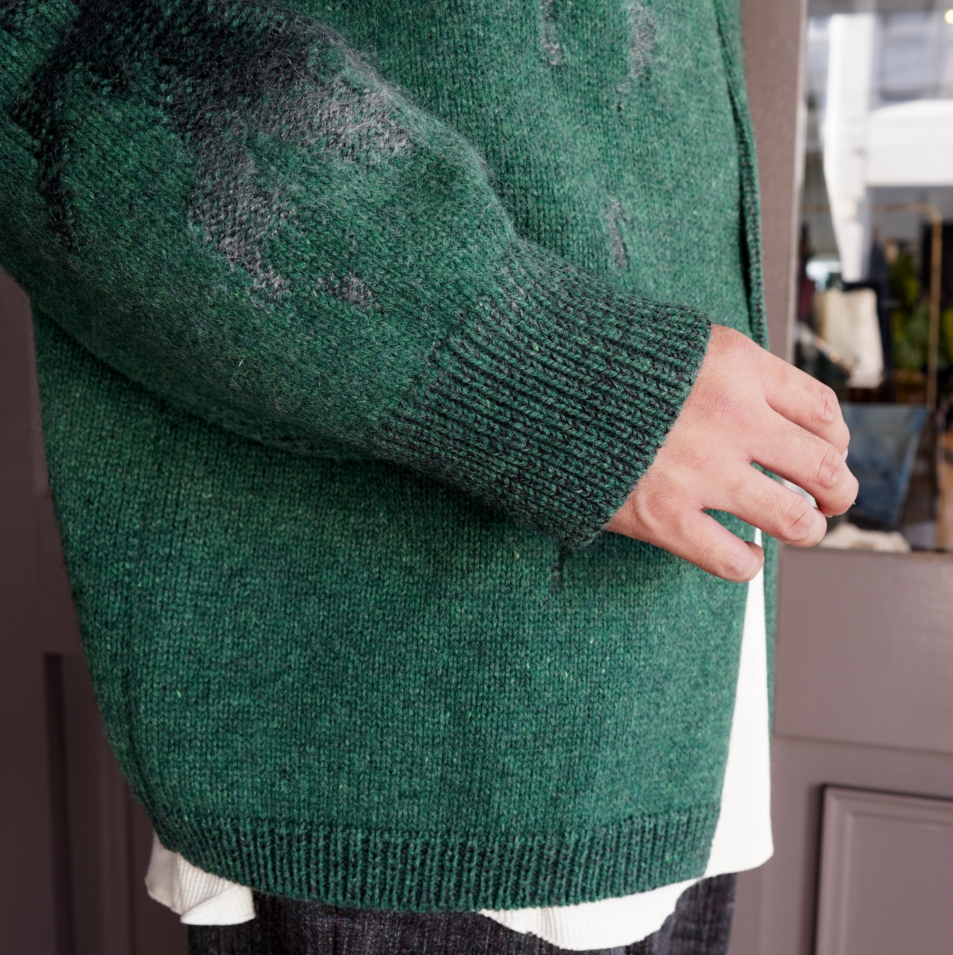 amachi.(アマチ)/Rainy Pattern Knit Cardigan-Green×Gray- #AY9-28(5)