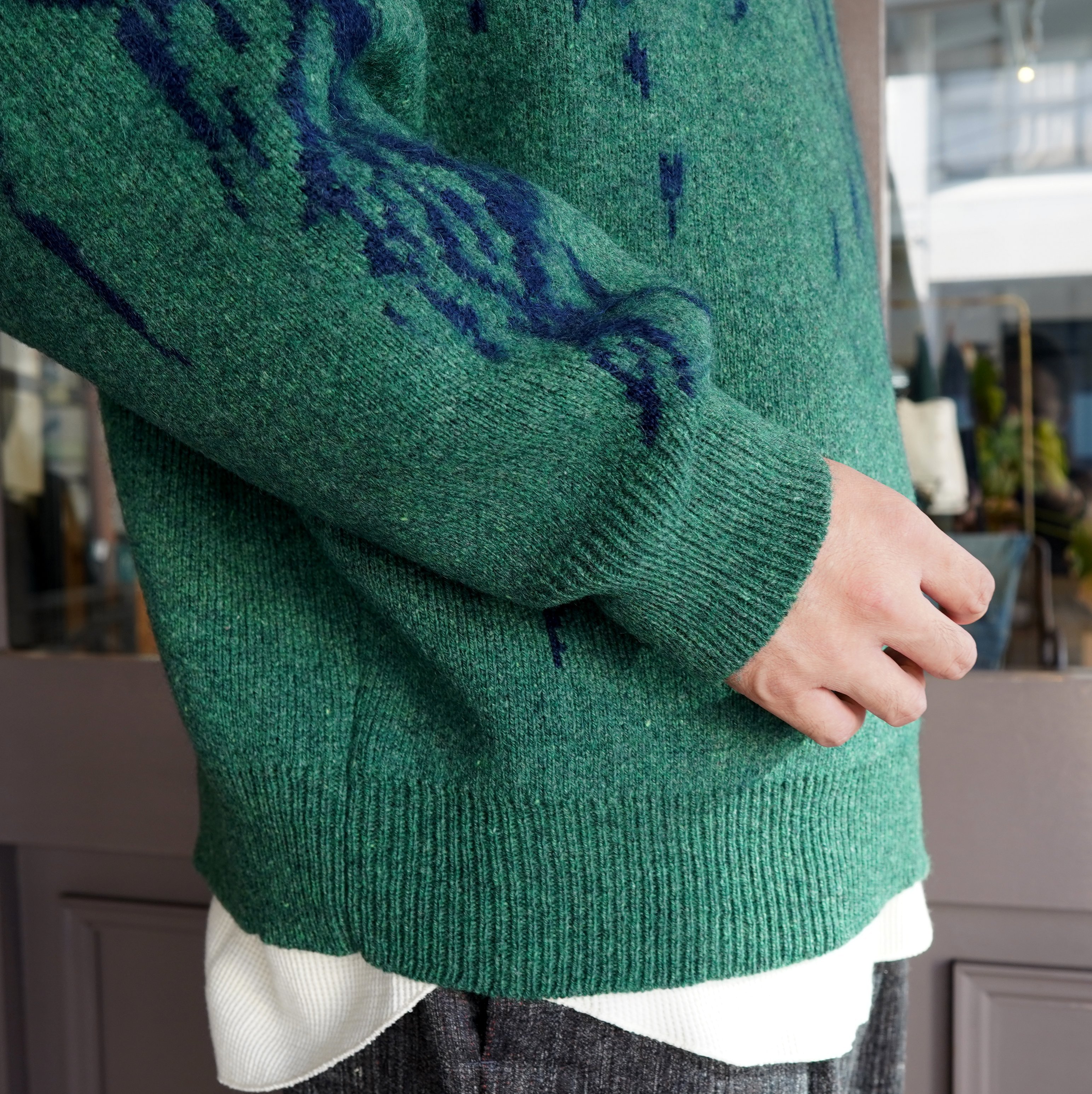 amachi.(アマチ)/Rainy Pattern Knit Hoodie -Blue×Green- #AY9-27(5)