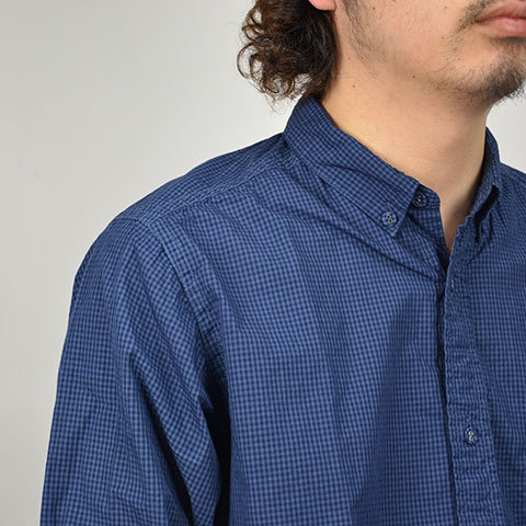 y20% off salezWardrobe([h[u) Gingham Check Garment Dyed Shirt -NAVY-(6)