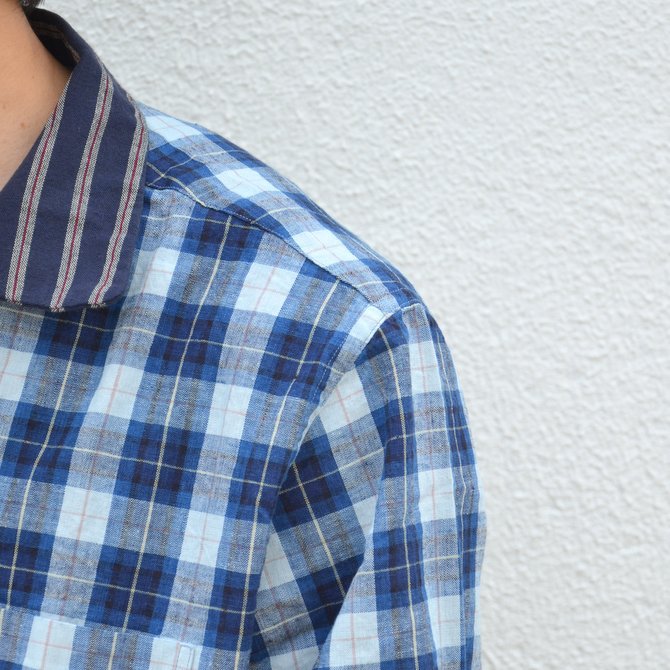 KENNETH FIELD (ケネスフィールド) SHORT SLEEVE OPEN COLLAR SHIRT PLAIDS WITH CLERIC -INDIGO- #17SS-30(6)