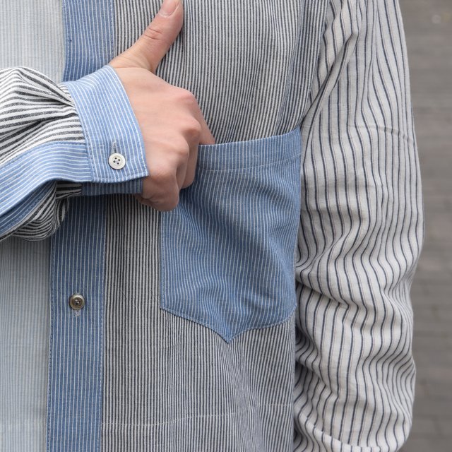 【30% off sale 】FRANK LEDER(フランクリーダー) STRIPES POCKET MIXED OLDSTYE SHIRT #0616083-32M(6)