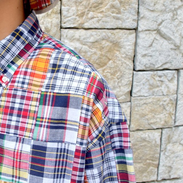 is-ness(CYlX)/ PATCHWORK CHECK SHORT SLEEVES SHIRT -RED CHECK-(6)