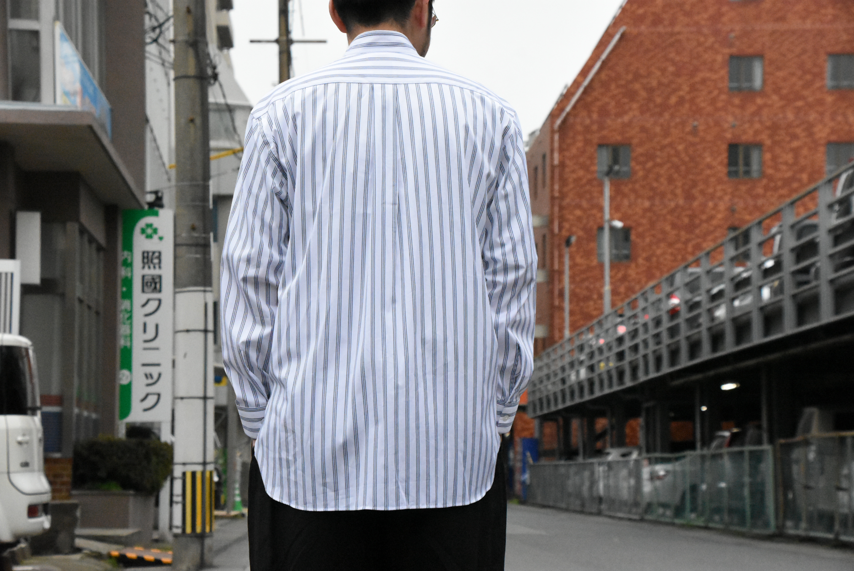 【2020 SS】 Cristaseya(クリスタセヤ)/ HANDMADE POPELINE MAO SHIRT With FRINGED COLLAR -WHITE with STRIPE- #02SP-WBS-SH(6)