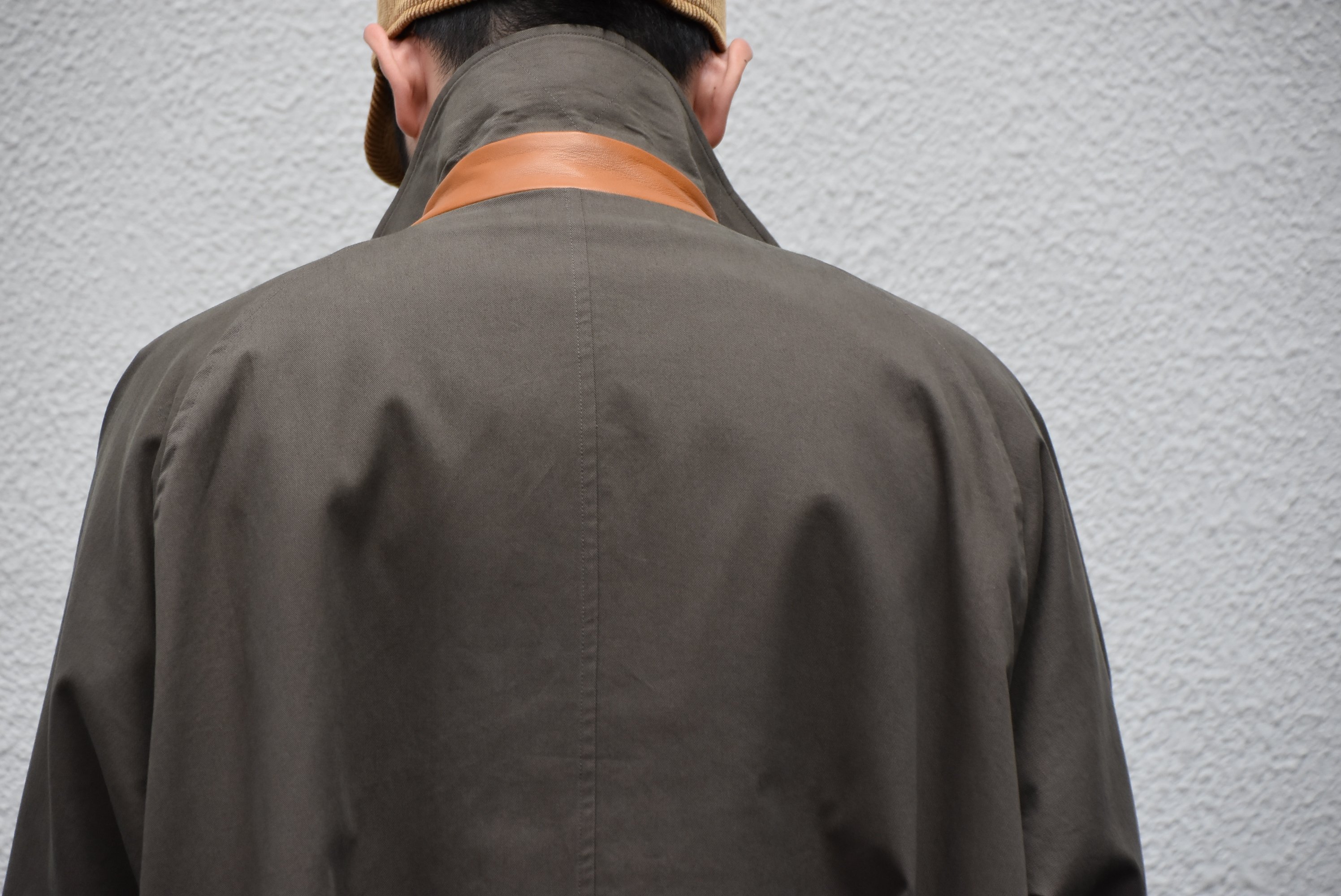 Cristaseya(クリスタセヤ)/ JAPANESE COTTON OVERSIZED TRENCH WITH LEATHER PATCH -KHAKI- #01KA-CO-KH(6)