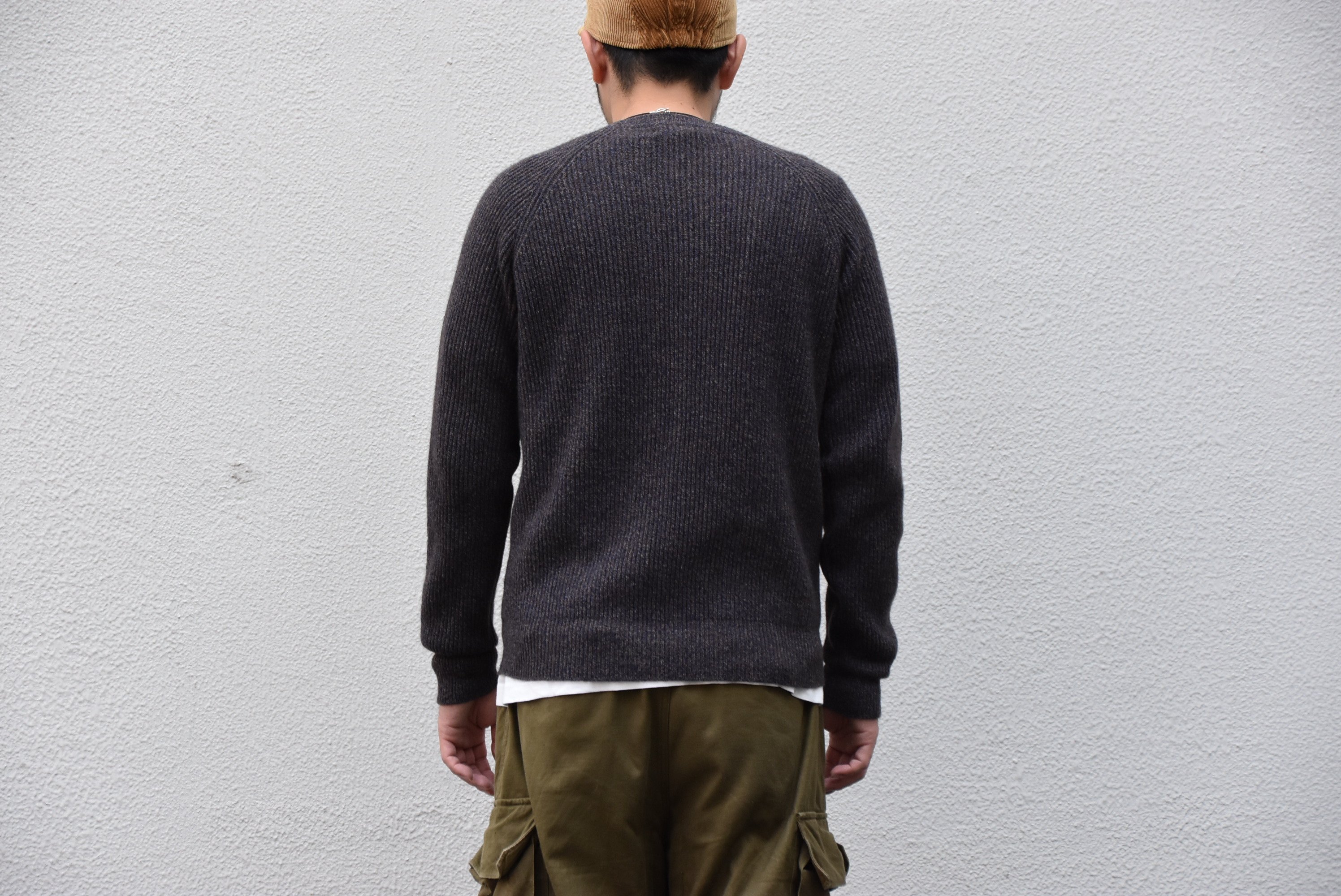 【2020】 Cristaseya(クリスタセヤ)/ YAK&WOOL RIBBED RAGLAN SWEATER -BROWN BLUE- #17KA-BB(6)