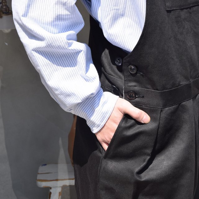 NEAT(ニート)/ COTTON LINEN OXFORD OVERALL -BLACK- #21-01LOO(6)