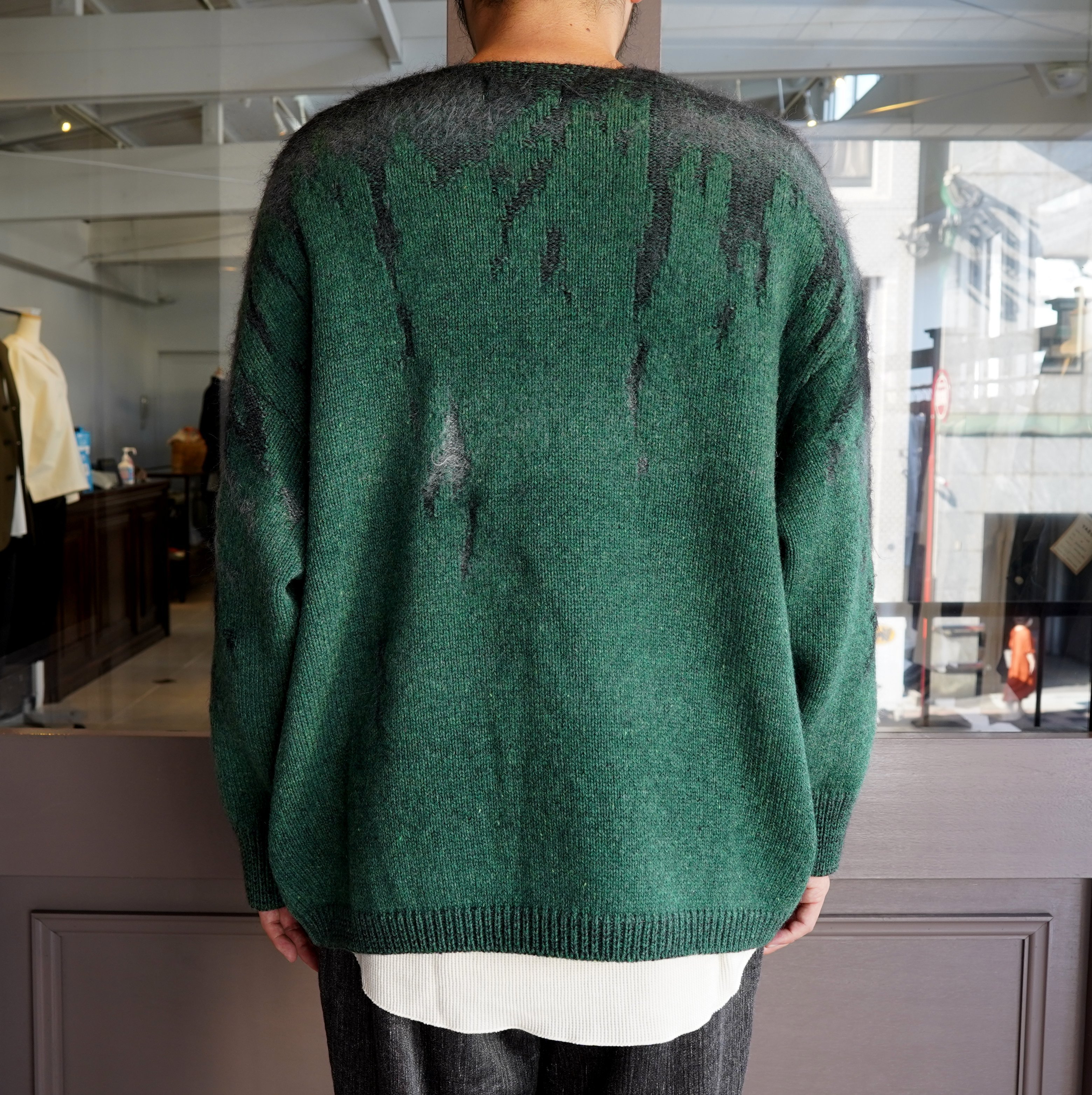 amachi.(アマチ)/Rainy Pattern Knit Cardigan-Green×Gray- #AY9-28(6)