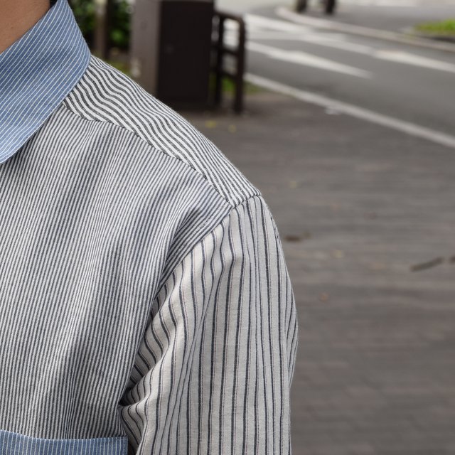 【30% off sale 】FRANK LEDER(フランクリーダー) STRIPES POCKET MIXED OLDSTYE SHIRT #0616083-32M(7)