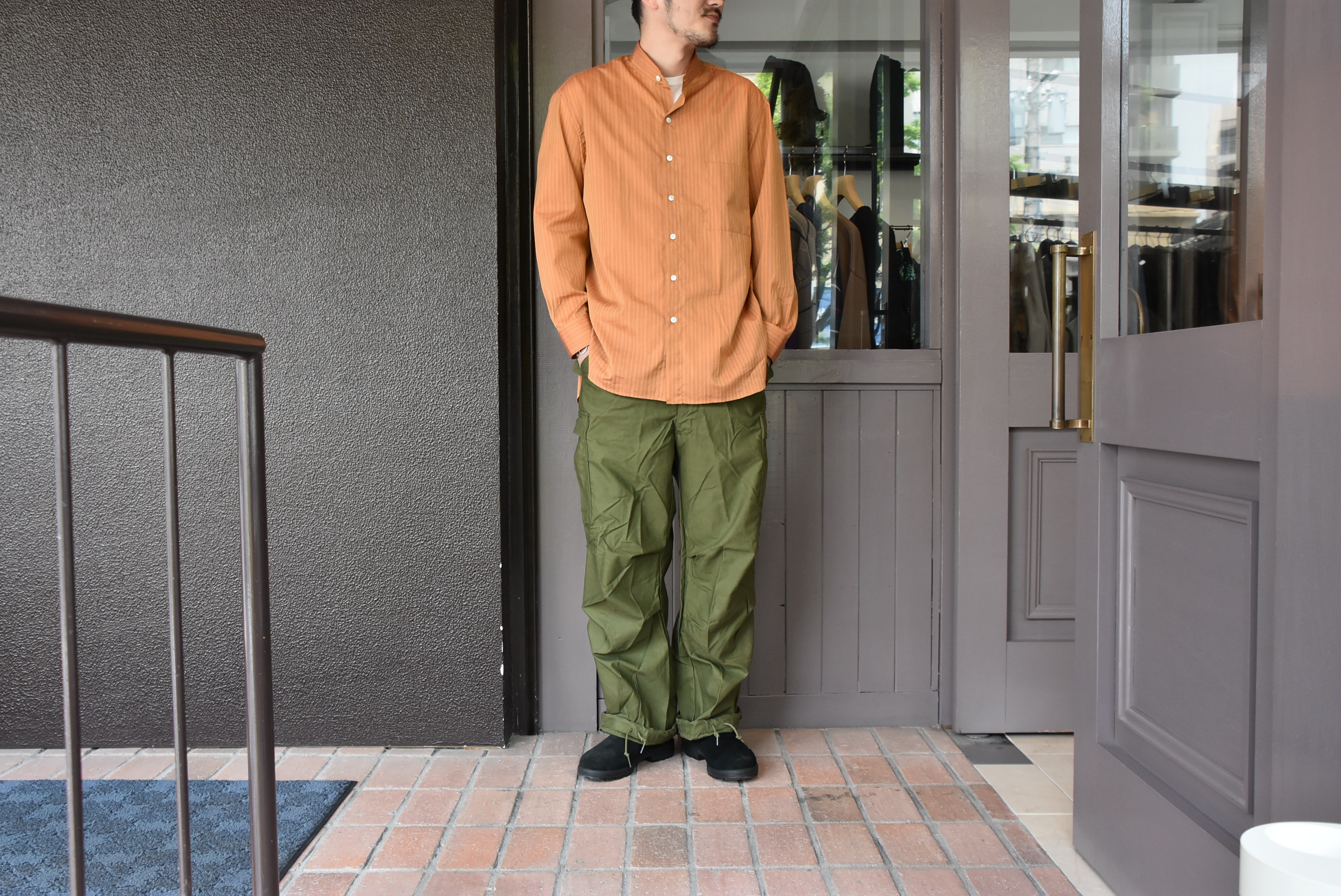 【2020 SS】 Cristaseya(クリスタセヤ)/ HANDMADE POPELINE MAO SHIRT With FRINGED COLLAR-Bronze stripe- #02SP-BRS(7)