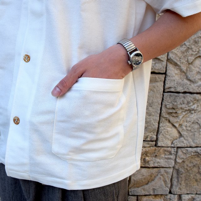 【30% off sale】【2020】FRANK LEDER(フランクリーダー)/ WHITE LINEN S/S OPEN COLLAR SHIRT -WHITE- #0916053(7)