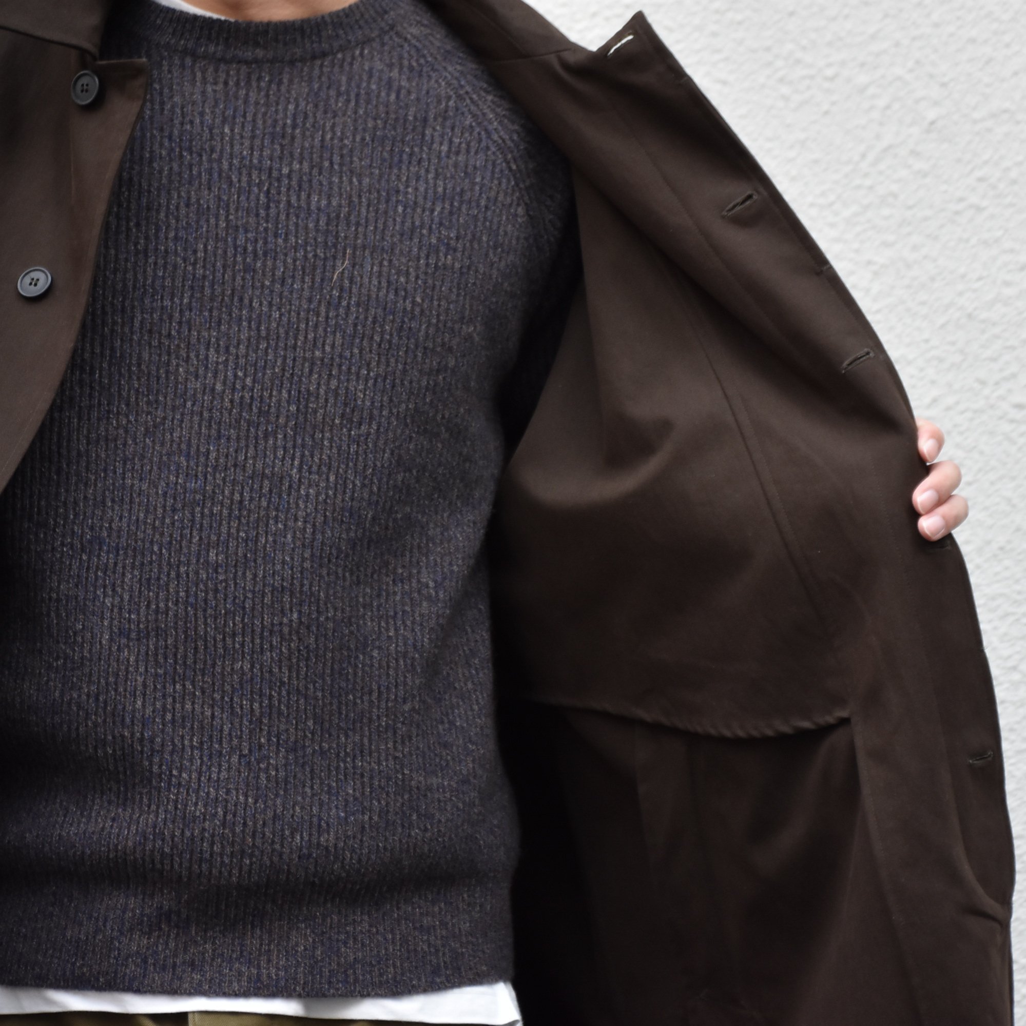 Cristaseya(クリスタセヤ)/ COTTON OVERSIZED TRENCH WITH LEATHER PATCH -BROWN- #01KA-CO-BR(7)