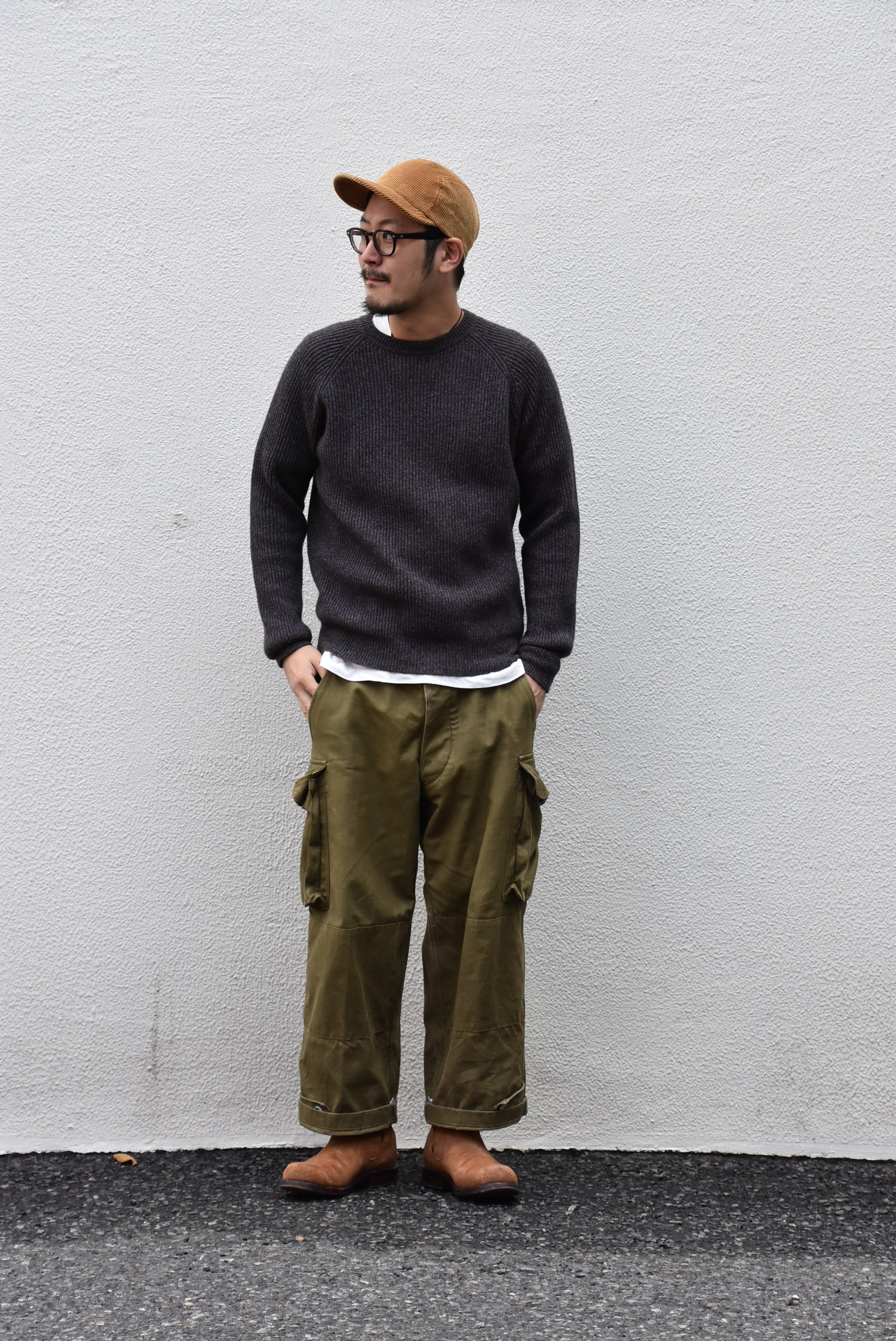 【2020】 Cristaseya(クリスタセヤ)/ YAK&WOOL RIBBED RAGLAN SWEATER -BROWN BLUE- #17KA-BB(7)