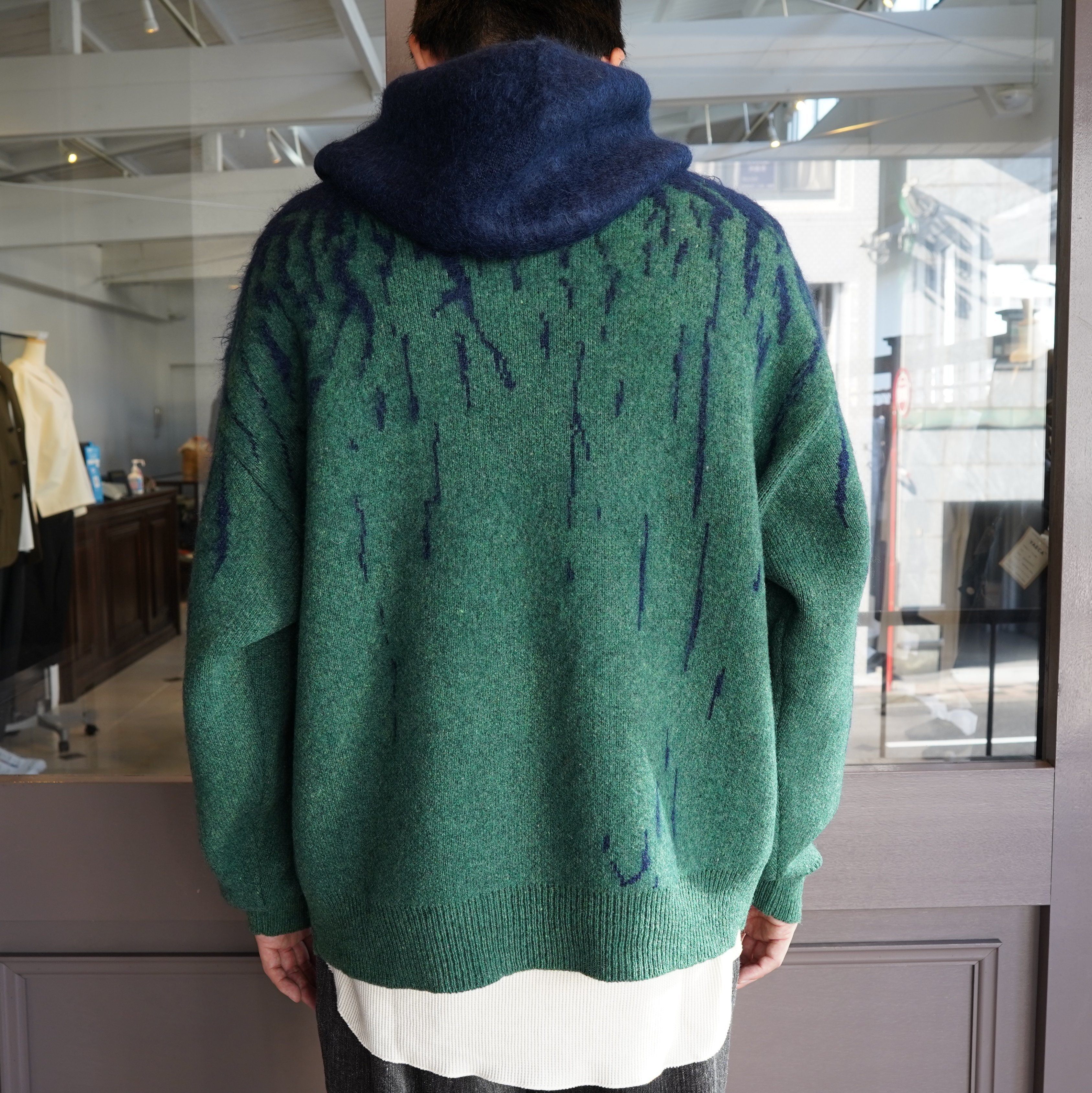 amachi.(アマチ)/Rainy Pattern Knit Hoodie -Blue×Green- #AY9-27(7)